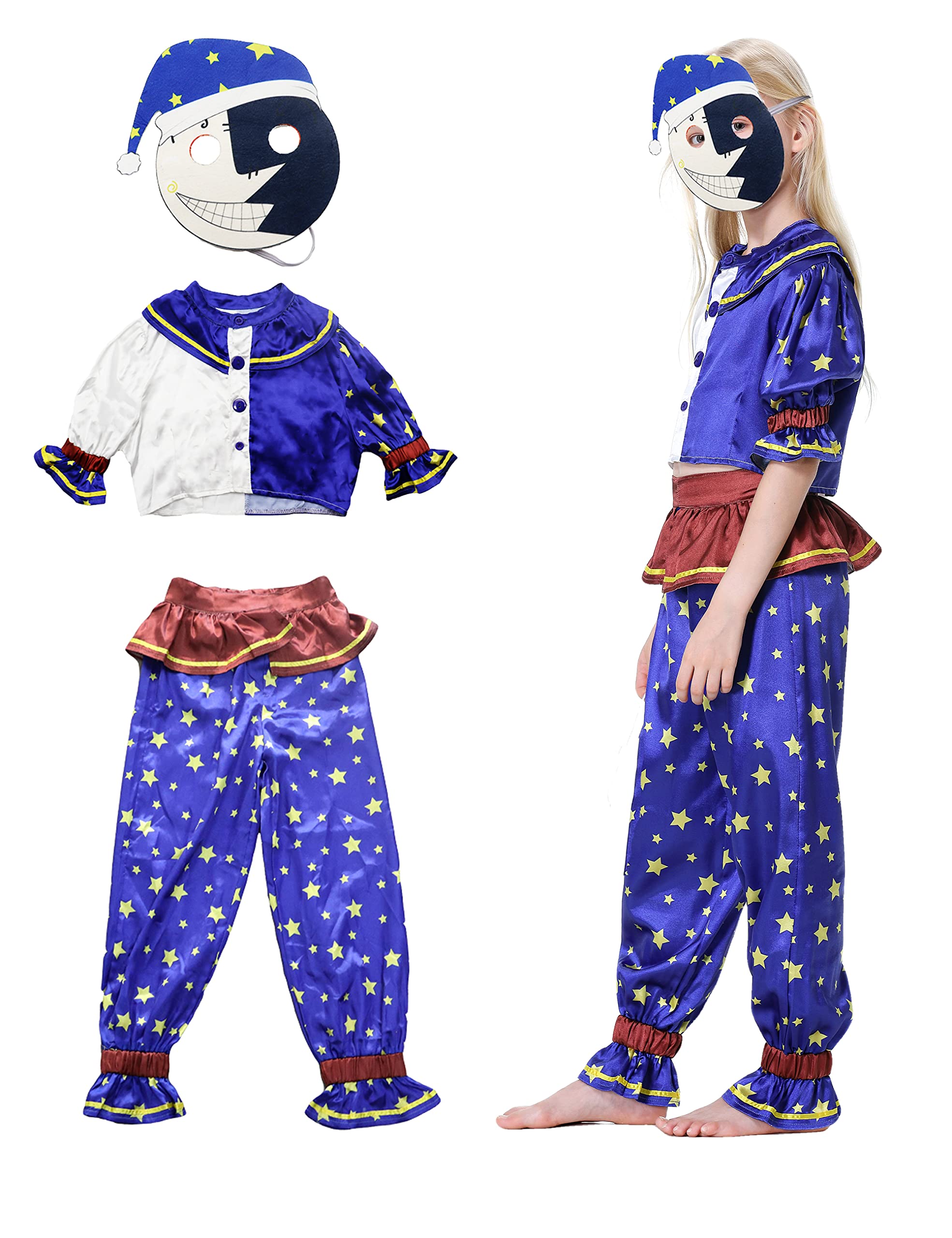 Firecos Sundrop & Moondrop Costume Set - Cartoon Sun & Moon Clown Puppet Cosplay Outfit with Mask for Kids | Halloween Costume, Cosplay Party, Theatrical Performance, Character Dress-Up