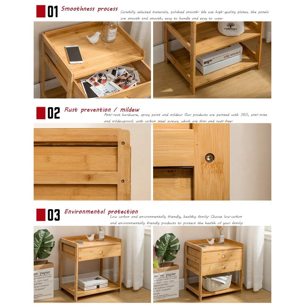Multifunctional Small Coffee Table with 2 Drawers - Bamboo Side Cabinet, Mobile Storage Chest for Living Room, Bedroom & Office - Perfect as Sofa End Table, Snack Table or Nightstand