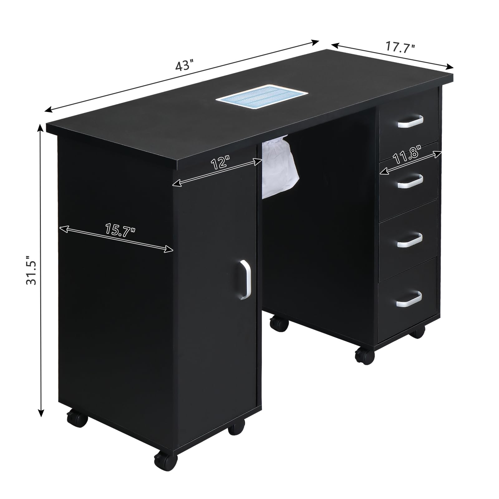 Professional Nail Art Manicure Table with Fan & Dust Collection - Beauty Salon Workstation with Storage Drawers, Nail Technician Desk for Spa & Nail Shop - Perfect for Gel Polish, Acrylic Nails & Pedicures
