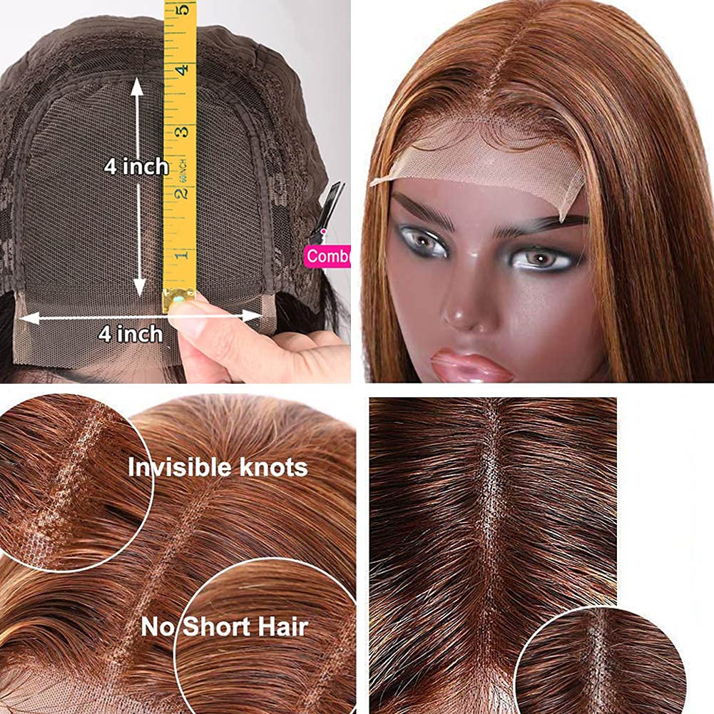 West Kiss Highlight Lace Front Wig Human Hair - 18 Inch Honey Blonde Straight Glueless Wig with 4x4 Closure | Pre-Plucked Natural Hairline | Perfect for Black Women | Everyday Wear, Parties & Special Occasions