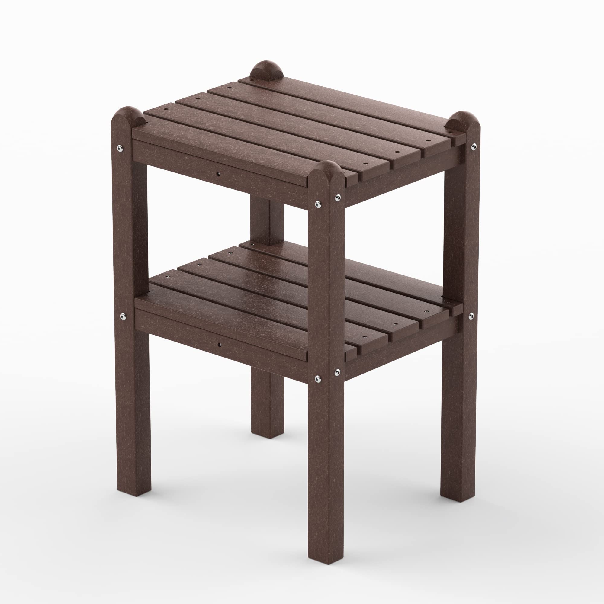 TORVA 2-Tier Outdoor Side Table - Weather-Resistant Adirondack End Table for Patio, Deck, Garden & Poolside - Easy Maintenance Rectangular Accent Table for Indoor/Outdoor Use - Perfect for Backyard, Porch & Outdoor Entertaining (Brown)
