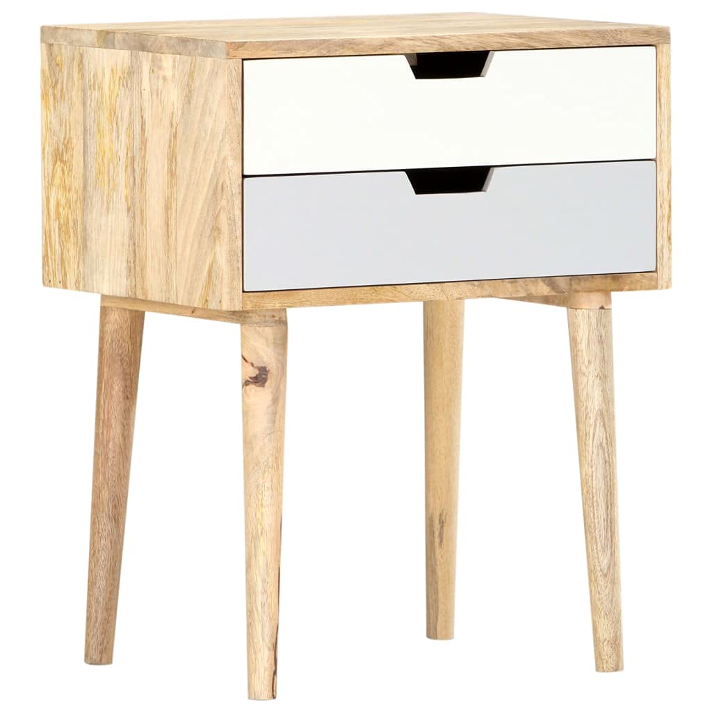 Modern Bedside Cabinet - Solid Mango Wood Nightstand with Storage Shelves, 18.5