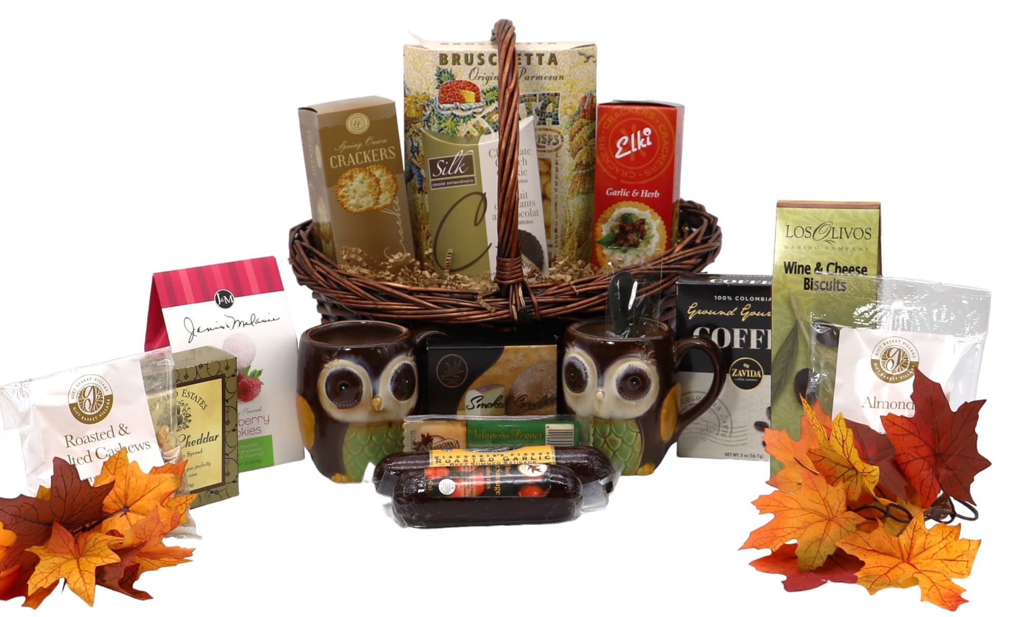 Fall Harvest Gift Basket - Premium Assortment of Mugs, Cookies, Crackers, Cheese, Nuts, Sausages & Coffee | Perfect for Autumn Gifting, Corporate Presents & Holiday Treats