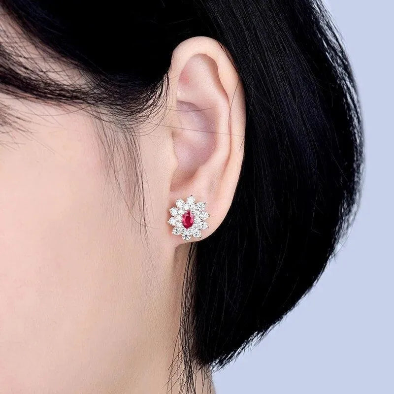 18K Yellow Gold Stud Ruby Earrings for Women - 1.64Ct Oval Natural Ruby with Diamonds, Elegant Engagement & Party Jewelry | Perfect for Weddings, Anniversaries, and Special Occasions