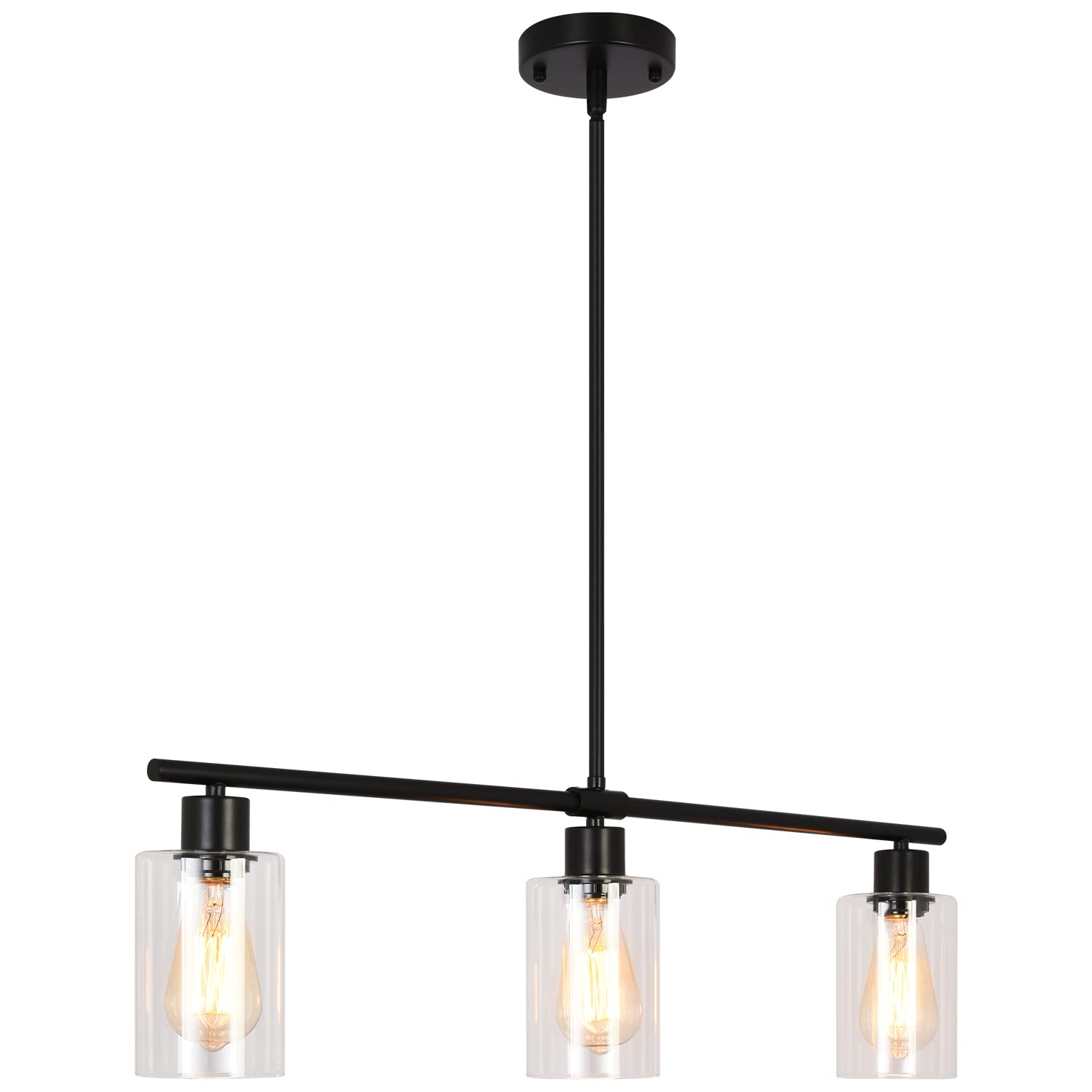 TYNEWRGY 3-Light Black Modern Pendant Light Fixture with Glass Shades - Rustic Farmhouse Kitchen Island Lighting - Hanging Chandelier for Dining Room, Living Room, Bedroom & Foyer - Perfect for Farmhouse, Industrial & Contemporary Home Decor