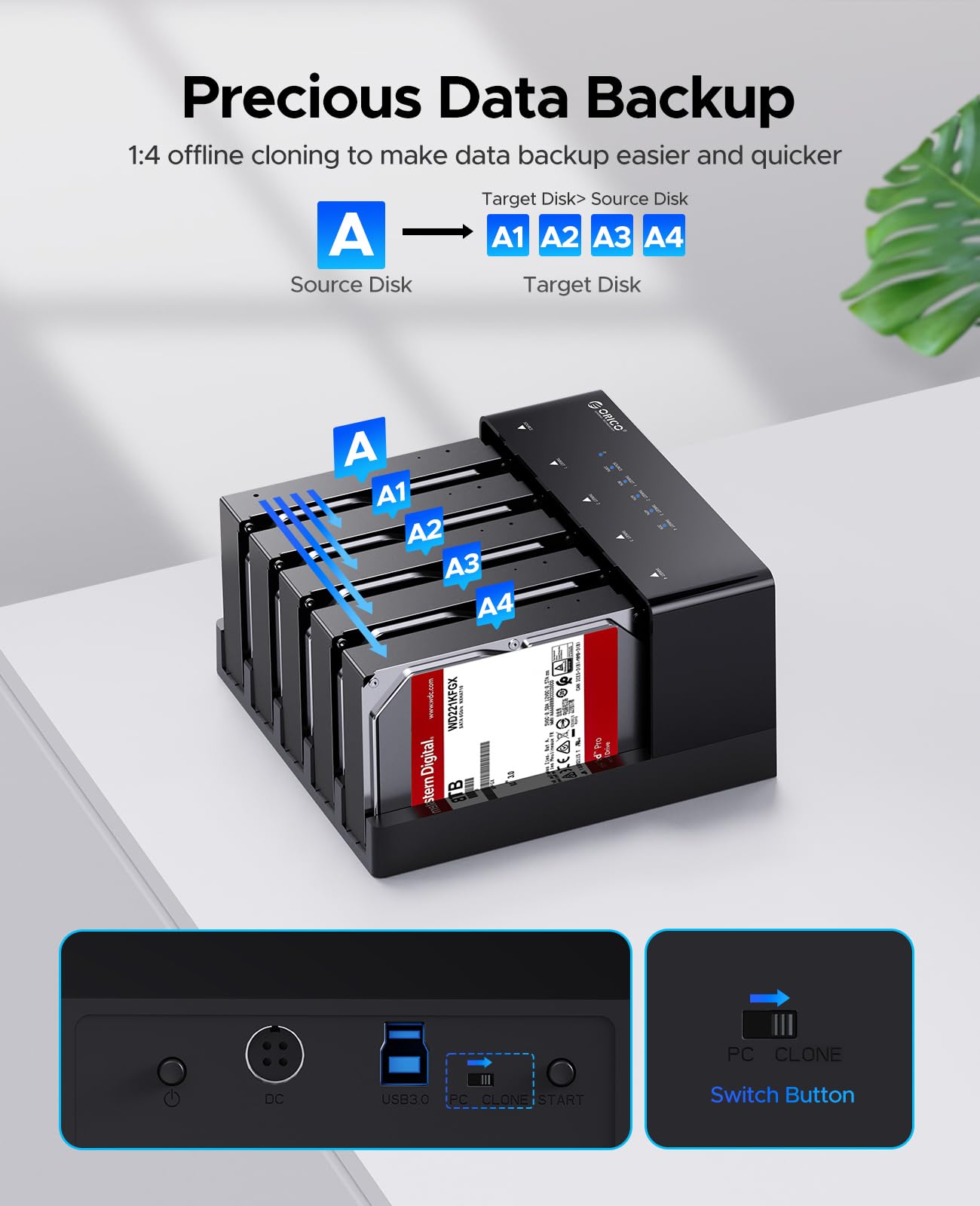 ORICO 5 Bay USB 3.0 Hard Drive Docking Station with Offline Cloning - External 3.5