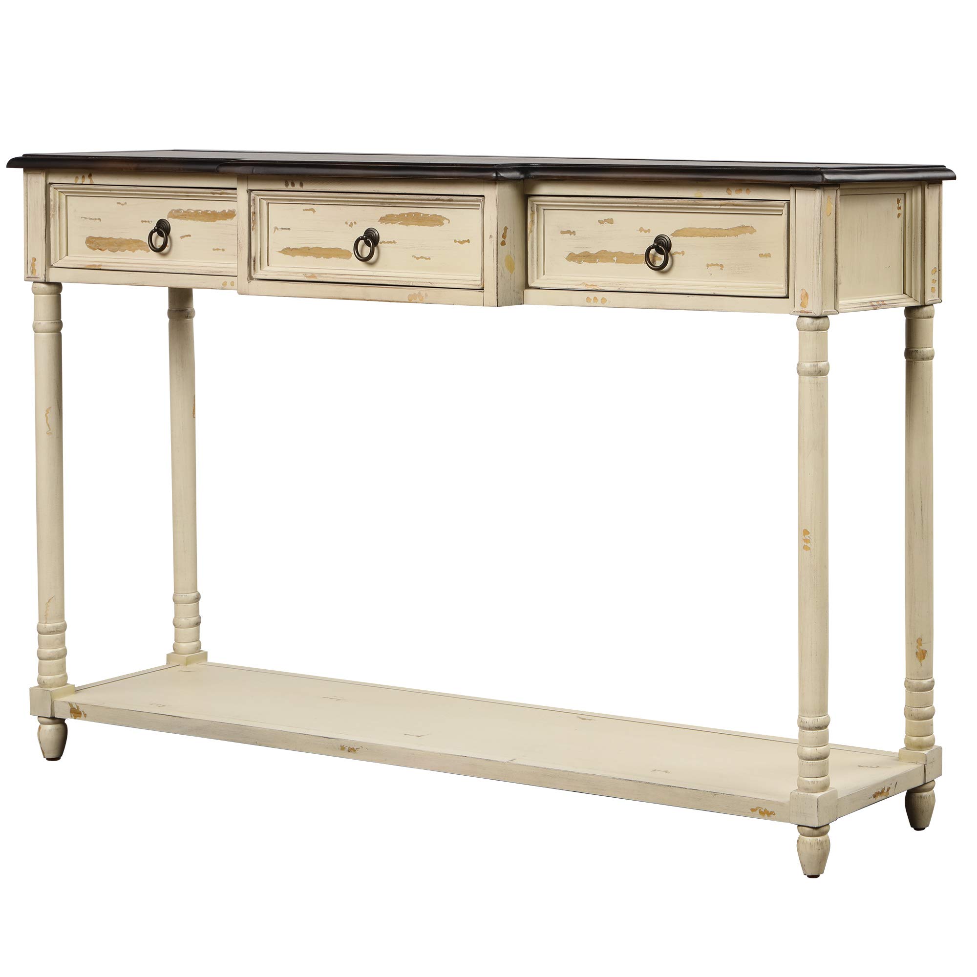 Bidook Modern Console Table with Drawers - Sofa Table for Entryway, Hallway & Living Room - Sturdy Beige Hall Table with Projecting Drawers & Long Shelf - Perfect for Home Decor, Small Space Storage & Display Area