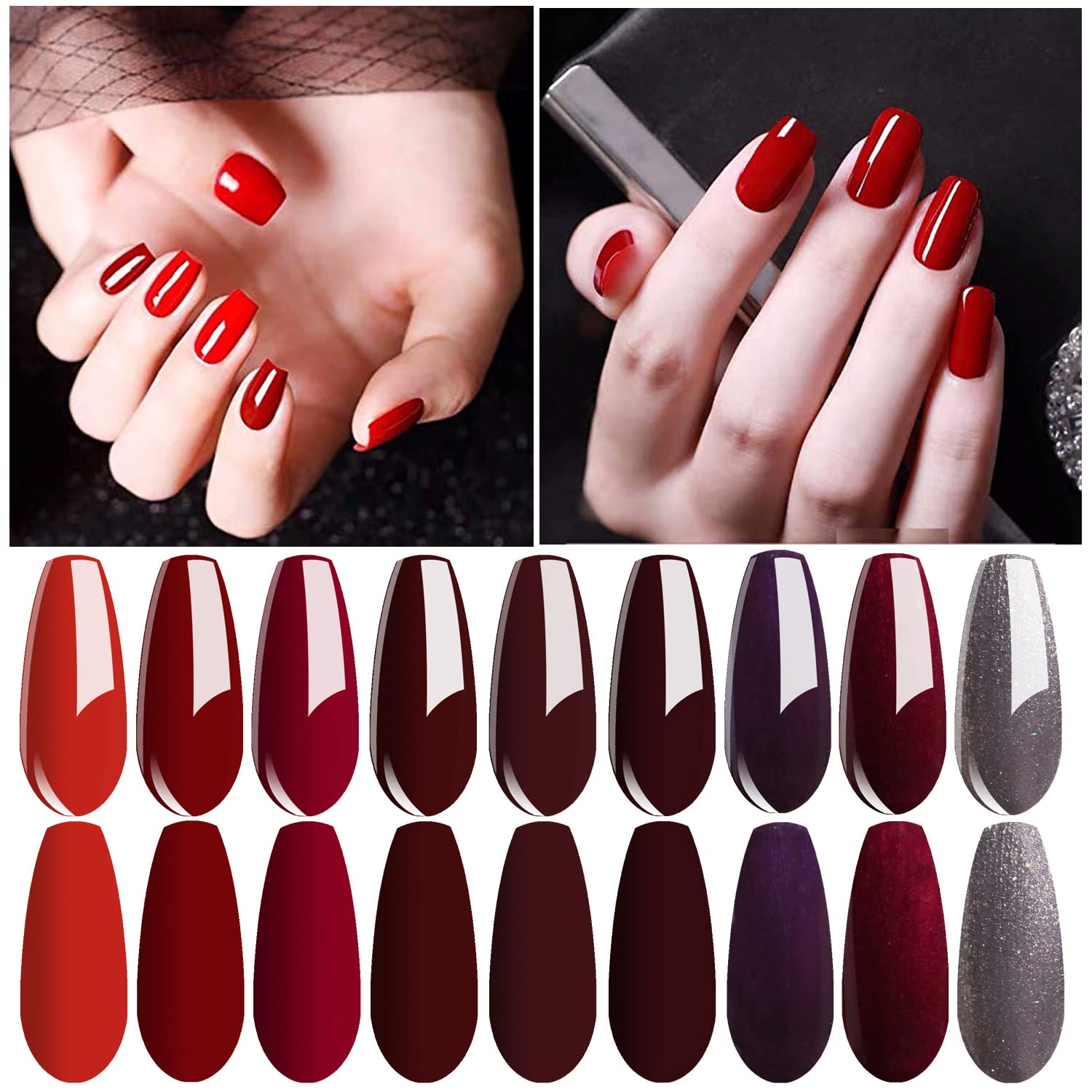 Vishine 40W UV LED Nail Lamp with 9 Gel Polish Set - Semi-Permanent Soak Off Base & Top Coat, Matte Top Coat, Nail Art Brush & Rhinestone Decor Tools - Professional Manicure Kit for Home & Salon Use #06