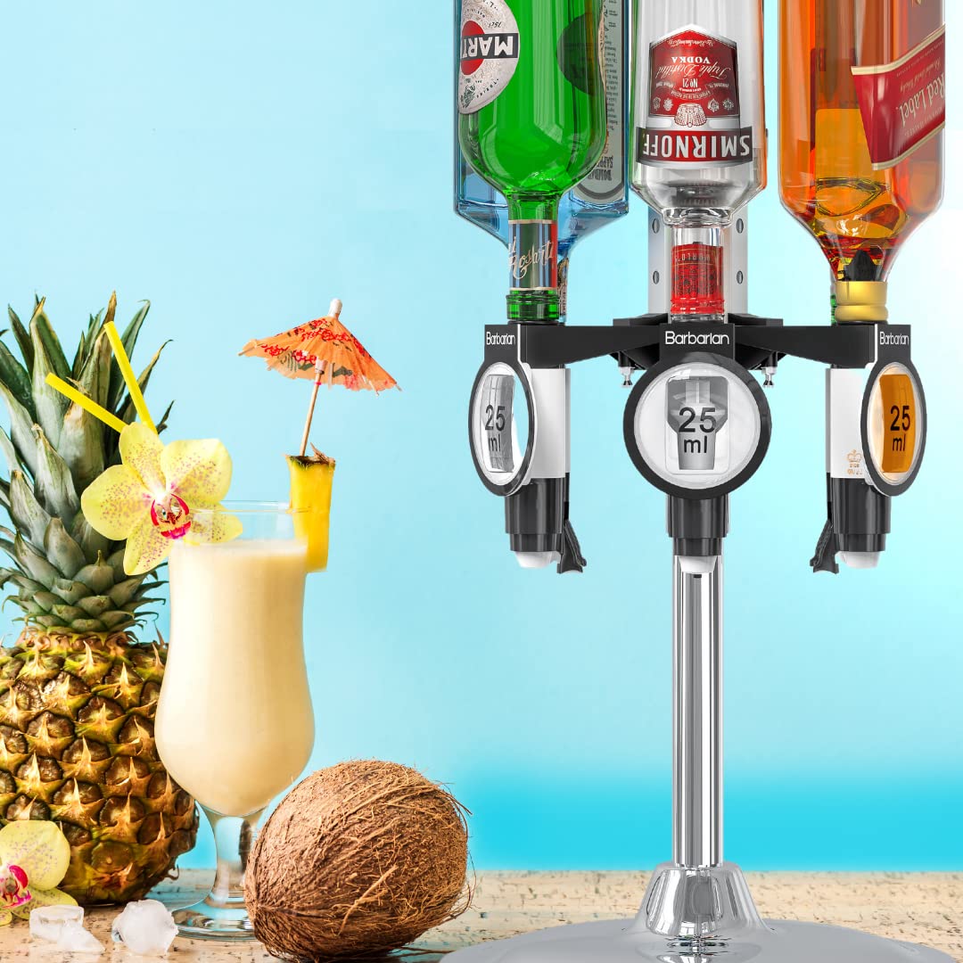 Barbarian 4/6 Bottle Rotary Liquor Dispenser with Shot Measure Bracket - Premium Home Bar Accessory for Whiskey, Wine & Spirits | Perfect for Man Cave, Home Bars & Entertaining Guests