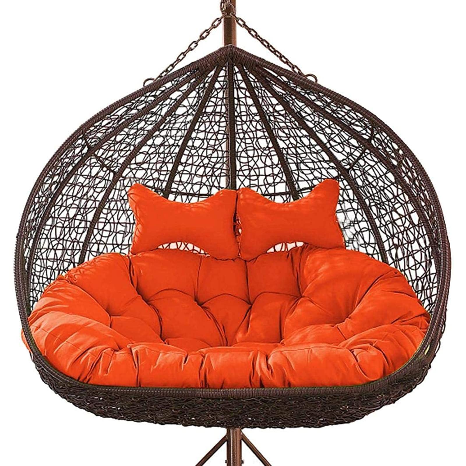 Double Hanging Egg Chair Cushion Set with Pillows - Replacement Seat Cushions for Wicker Rocking & Swing Chairs - Outdoor Garden Patio Furniture Accessories (Orange) - Perfect for Relaxing in Backyard, Poolside or Balcony