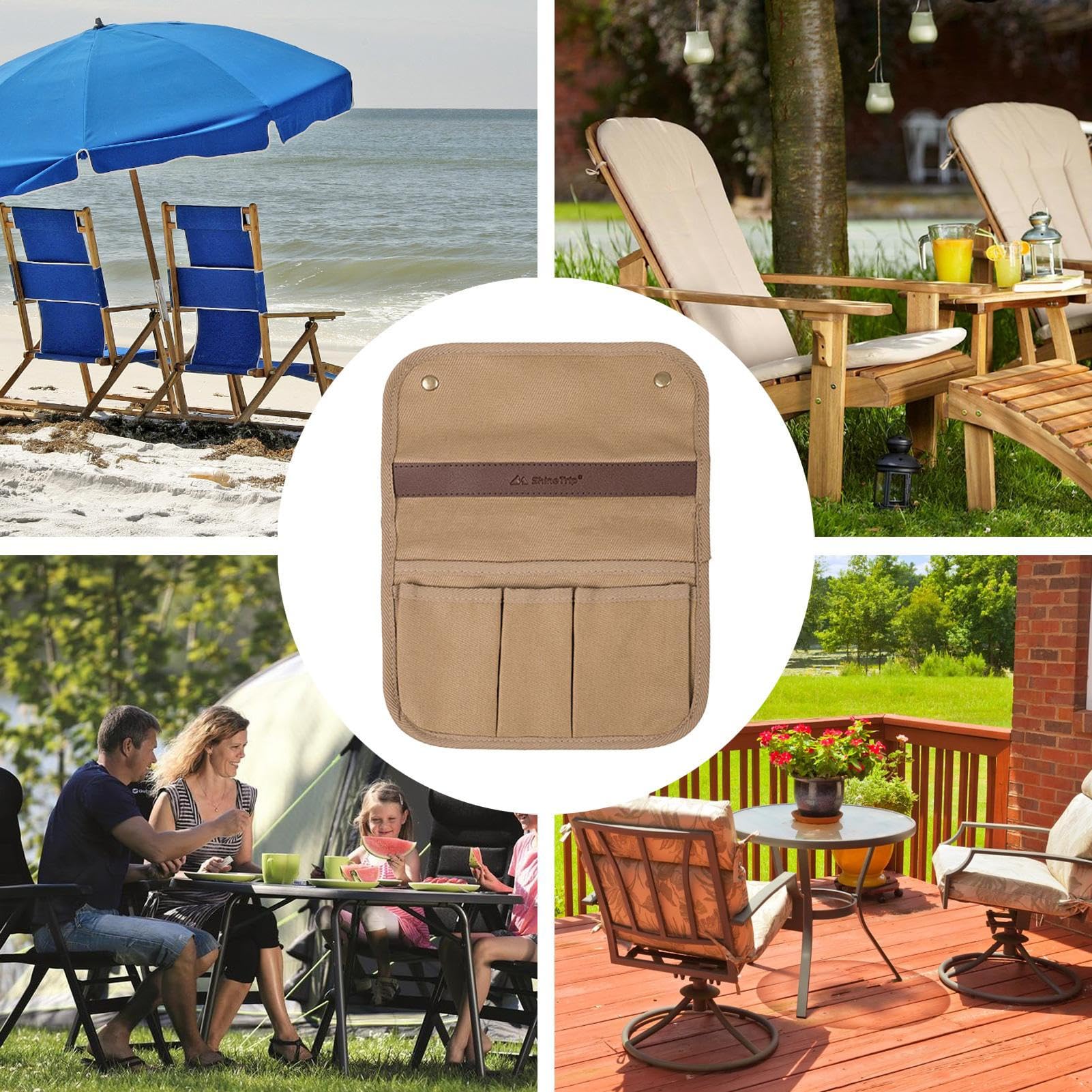 Portable Beach Chair Caddy Bag with Multiple Pockets - Foldable Camping Organizer for Outdoor, Picnic & Wheelchair Use | Double Layer Snack Storage & Armrest Organizer for Beach, Park & Travel