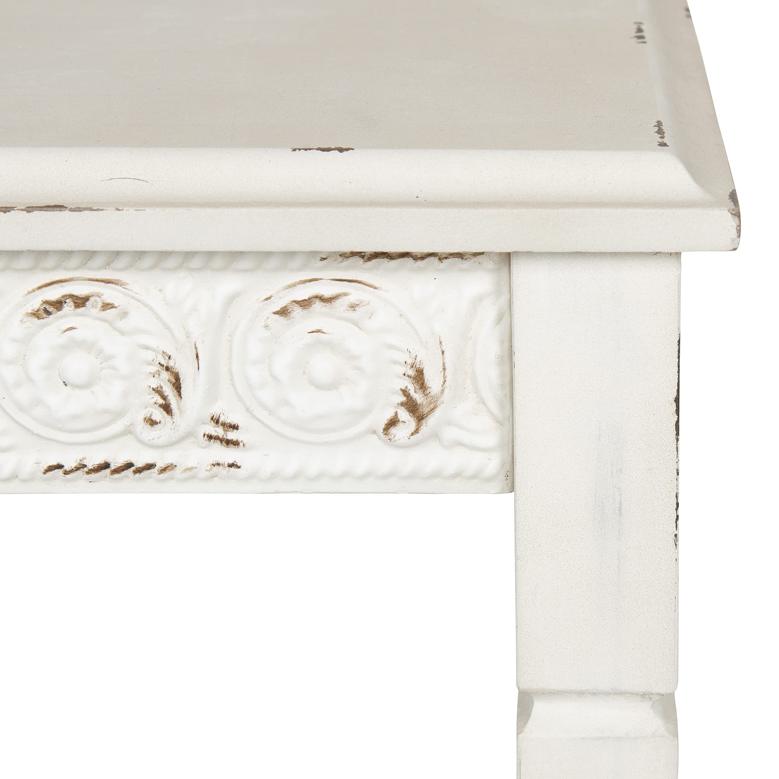 Kate & Laurel Idabelle Modern Farmhouse Wood Accent Table - Decorative Metal Skirt Plant Stand in Soft White | Perfect for Living Room Decor, Bedroom Side Table or Indoor Plant Display