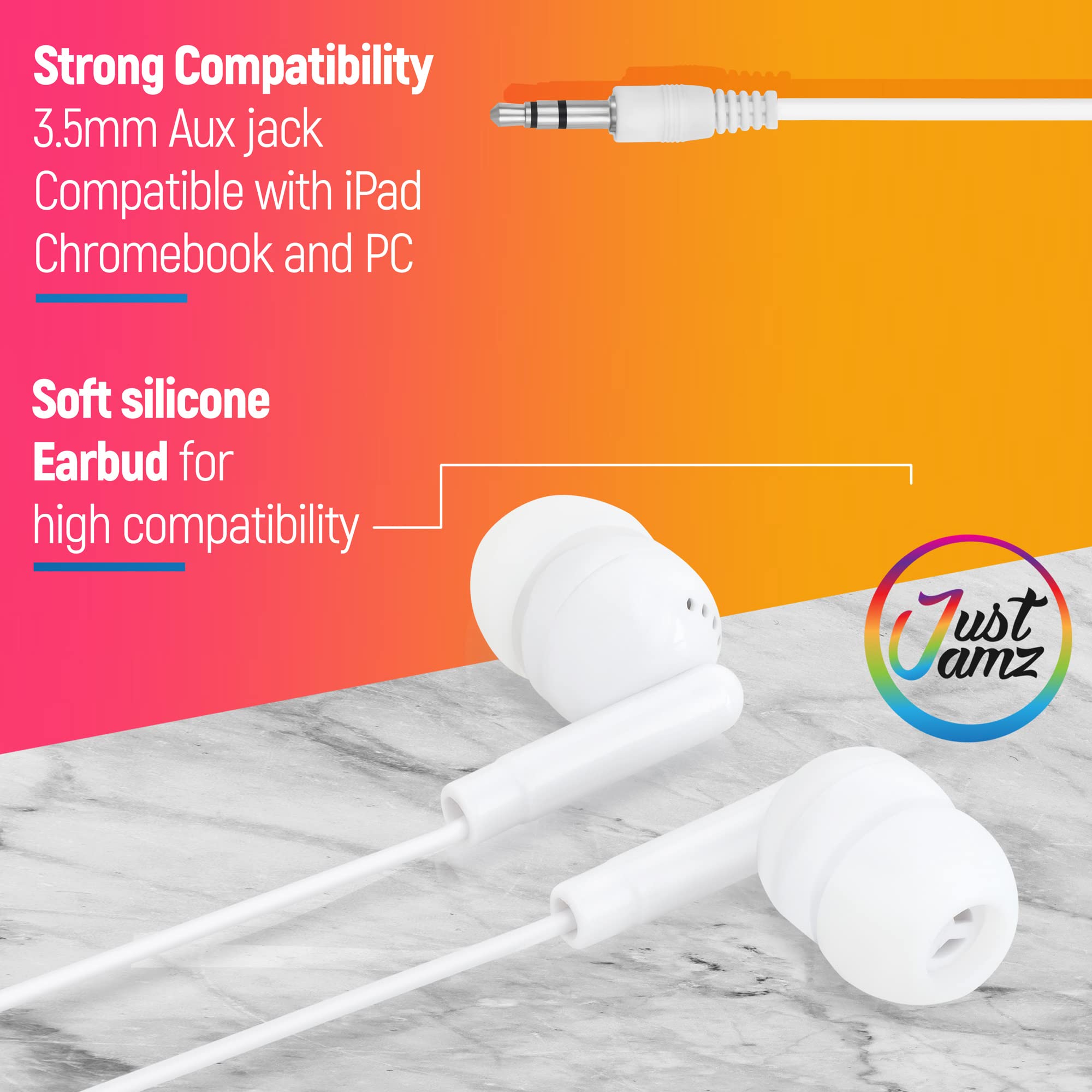 100 Pack Bulk Basic Pearl White In-Ear Earbuds | Disposable 3.5mm Jack Headphones for School, Classroom, Library | Affordable Audio Earphones for Kids, Students & Teachers | Perfect for Online Learning, Study Sessions & Quiet Environments