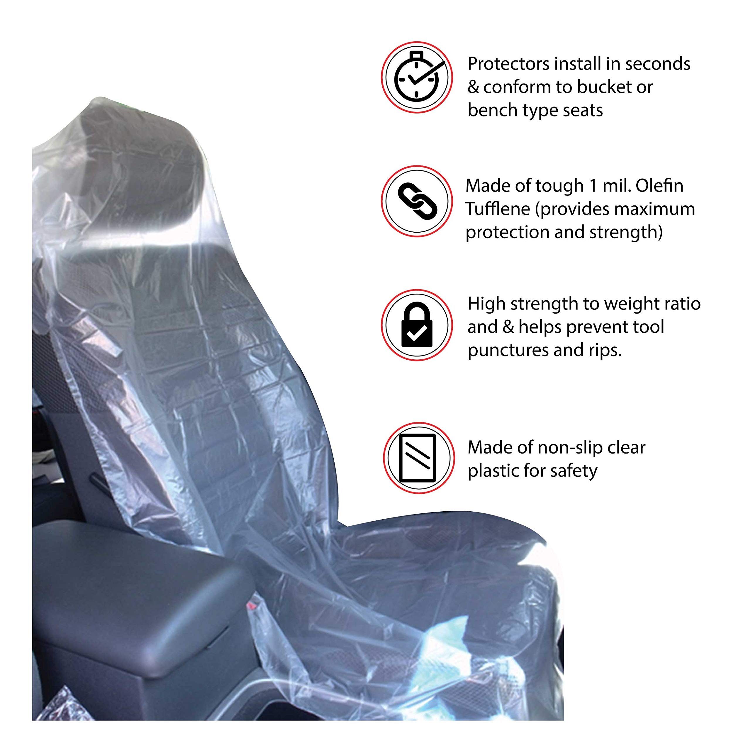 CarBowz Disposable Plastic Seat Covers - 200 Pack | Heavy-Duty Car Seat Protectors for Pets, Kids & Spills | Waterproof & Durable Vehicle Protection | Perfect for Road Trips, Daily Commute & Family Travel