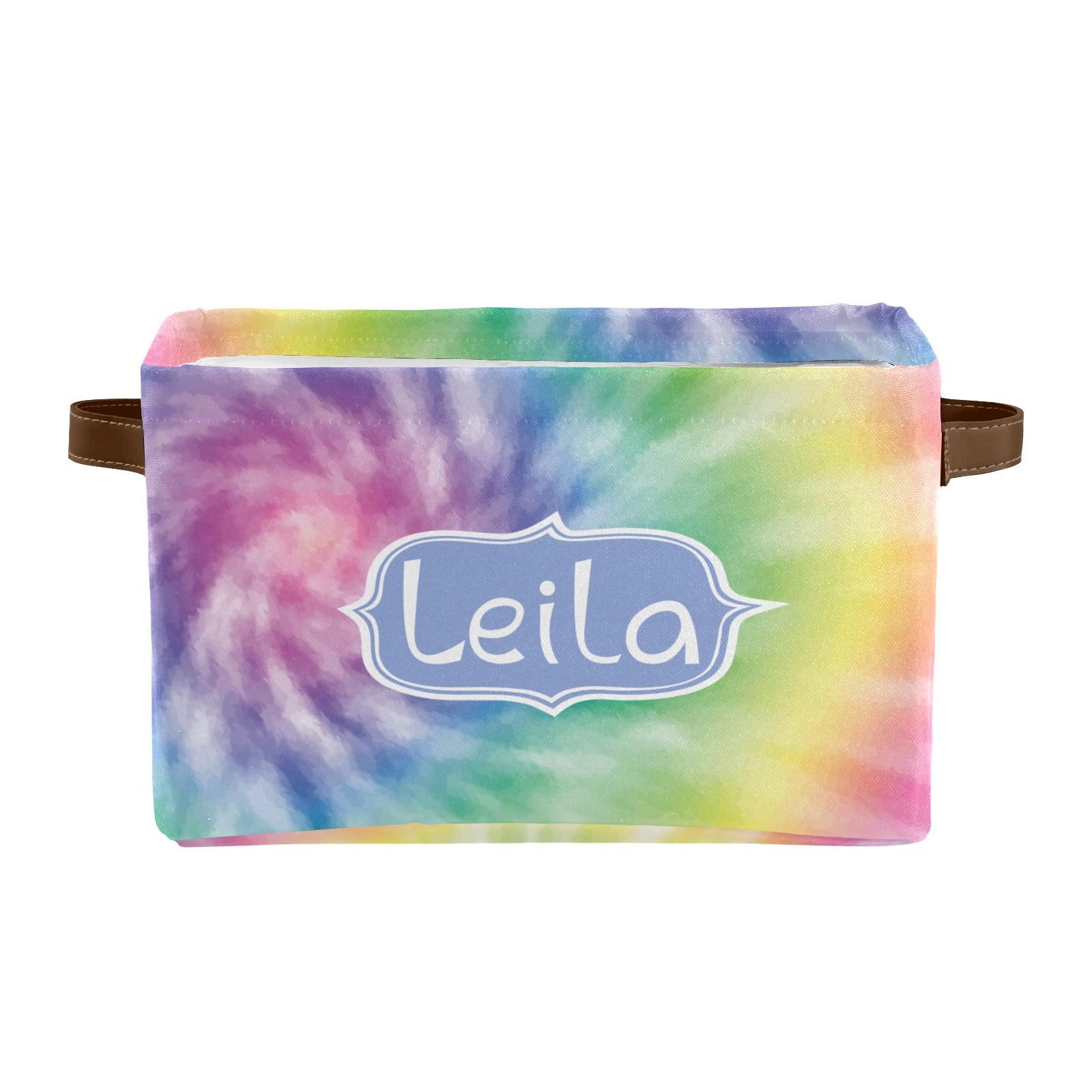 Custom Tie-Dye Watercolor Storage Bins with Handles - Personalized Name Closet Organizer Boxes (2-Pack) for Bedroom, Nursery & Kids Room Organization