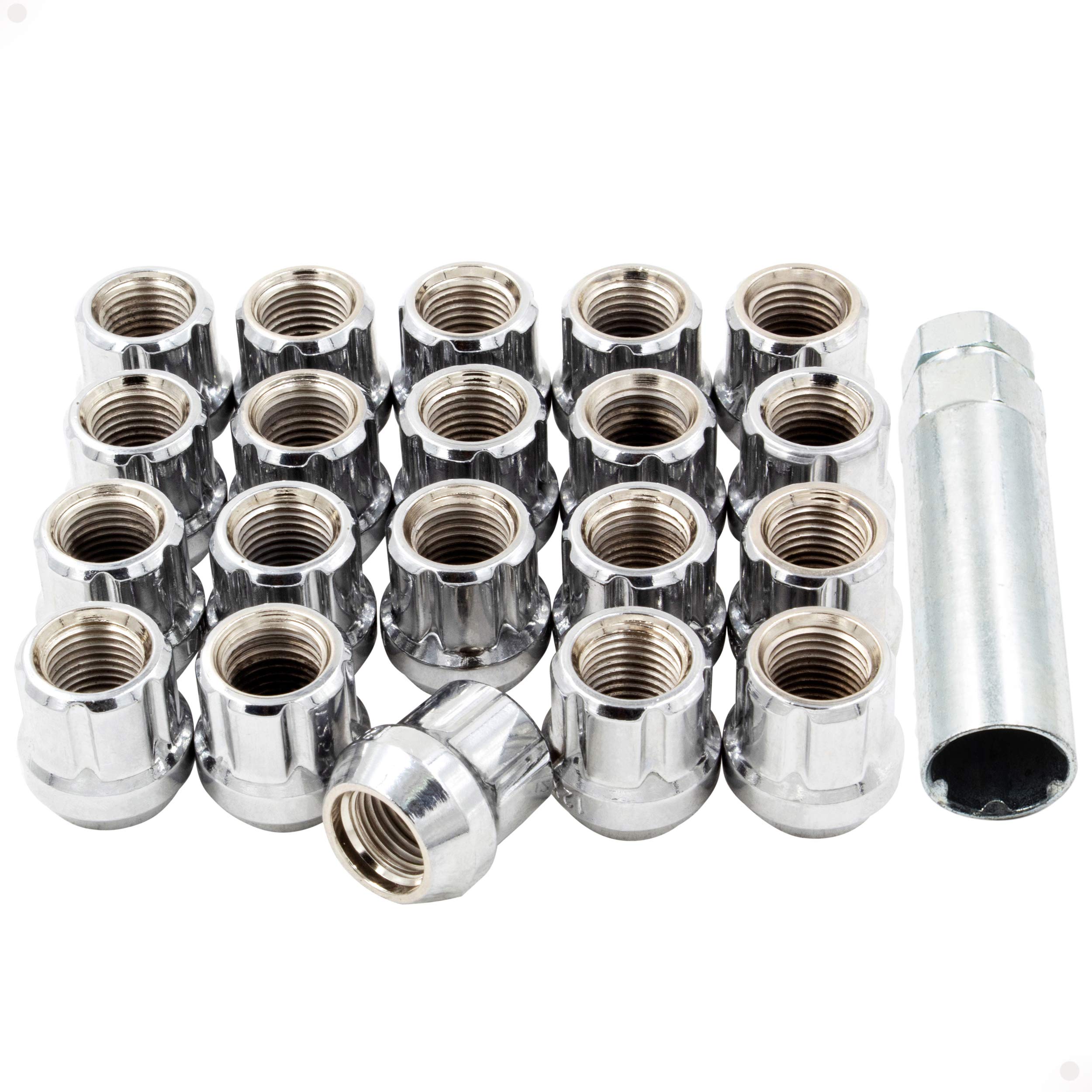 Chrome 14x1.5 Spline Lug Nuts Set of 20 - for Car Wheels & Trucks