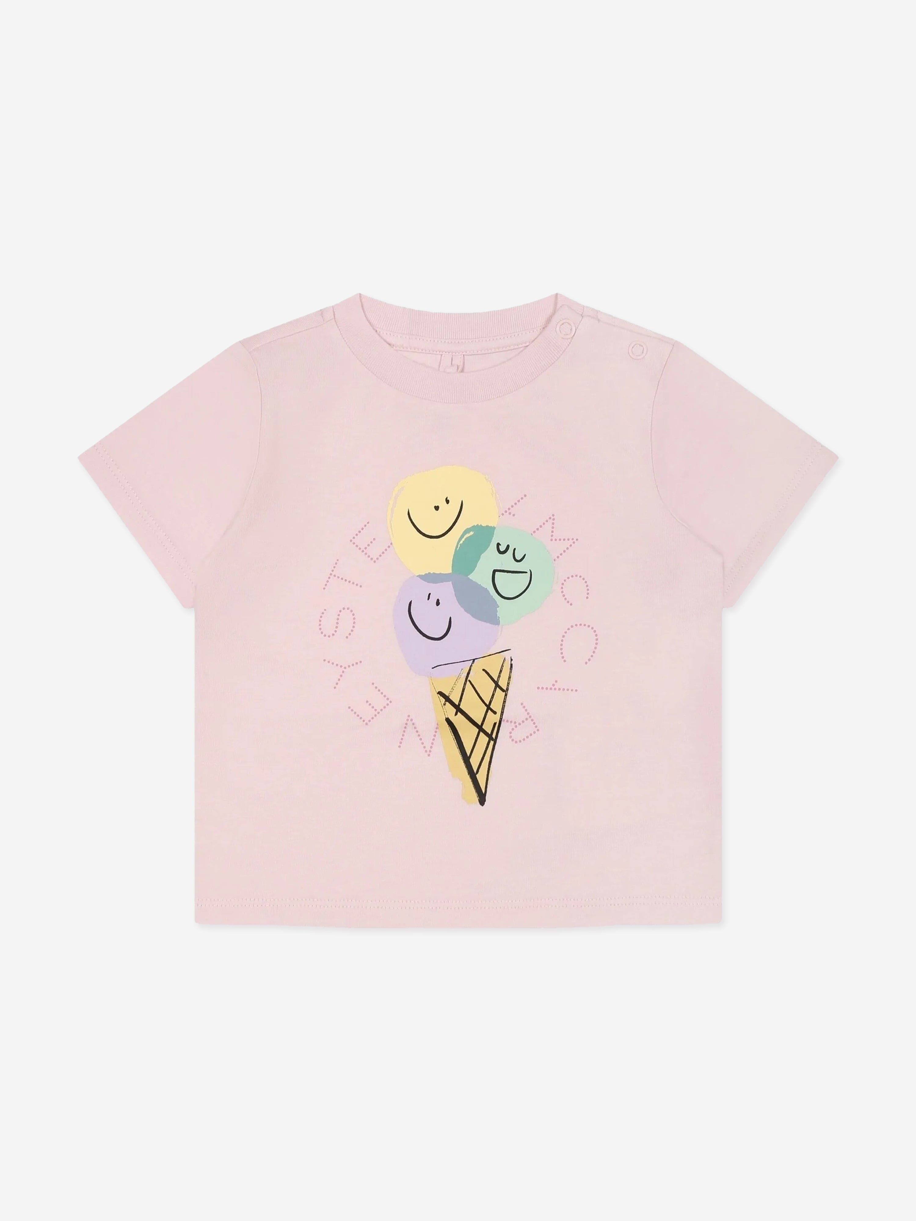 Adorable Pink Ice Cream Logo Baby Girls T-Shirt - Soft Cotton Cute Toddler Tee for Playdates & Summer Outfits