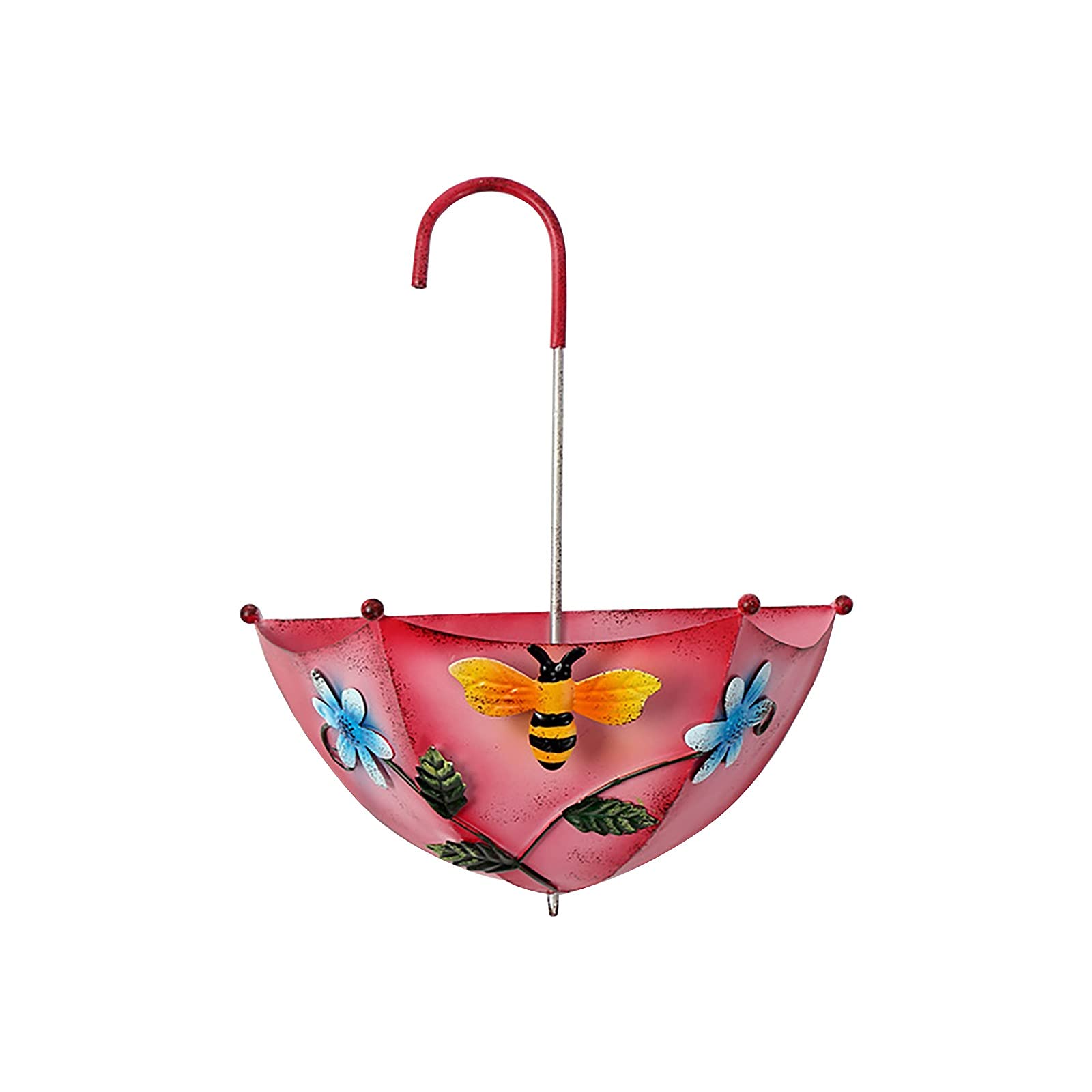Outdoor Balcony Decoration - Hanging Iron Flower Pot for Garden, Patio & Lawn - Tall Pink Glass Vase for Plants & Flowers - Perfect for Courtyard, Porch & Backyard Decor