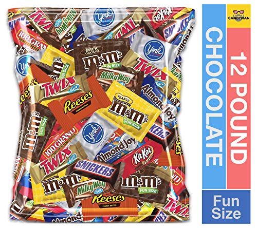 12 Pound Bulk Chocolate Variety Pack - M&M's Peanut, Plain, Reese's Cups, Snickers, Kit Kat, Twix & More | Perfect for Halloween Candy, Party Favors, Office Snacks & Gift Baskets