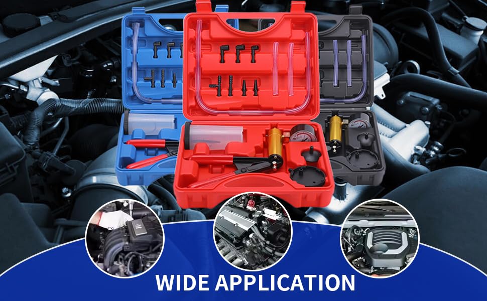Professional Brake Bleeder Kit with Handheld Vacuum Pump & Adapters - Includes Vacuum Brake Bleeder Pump with Pressure Gauge for Cars, Motorcycles & Automotive Repair (Red) | Perfect for DIY Brake Maintenance & Fluid Replacement