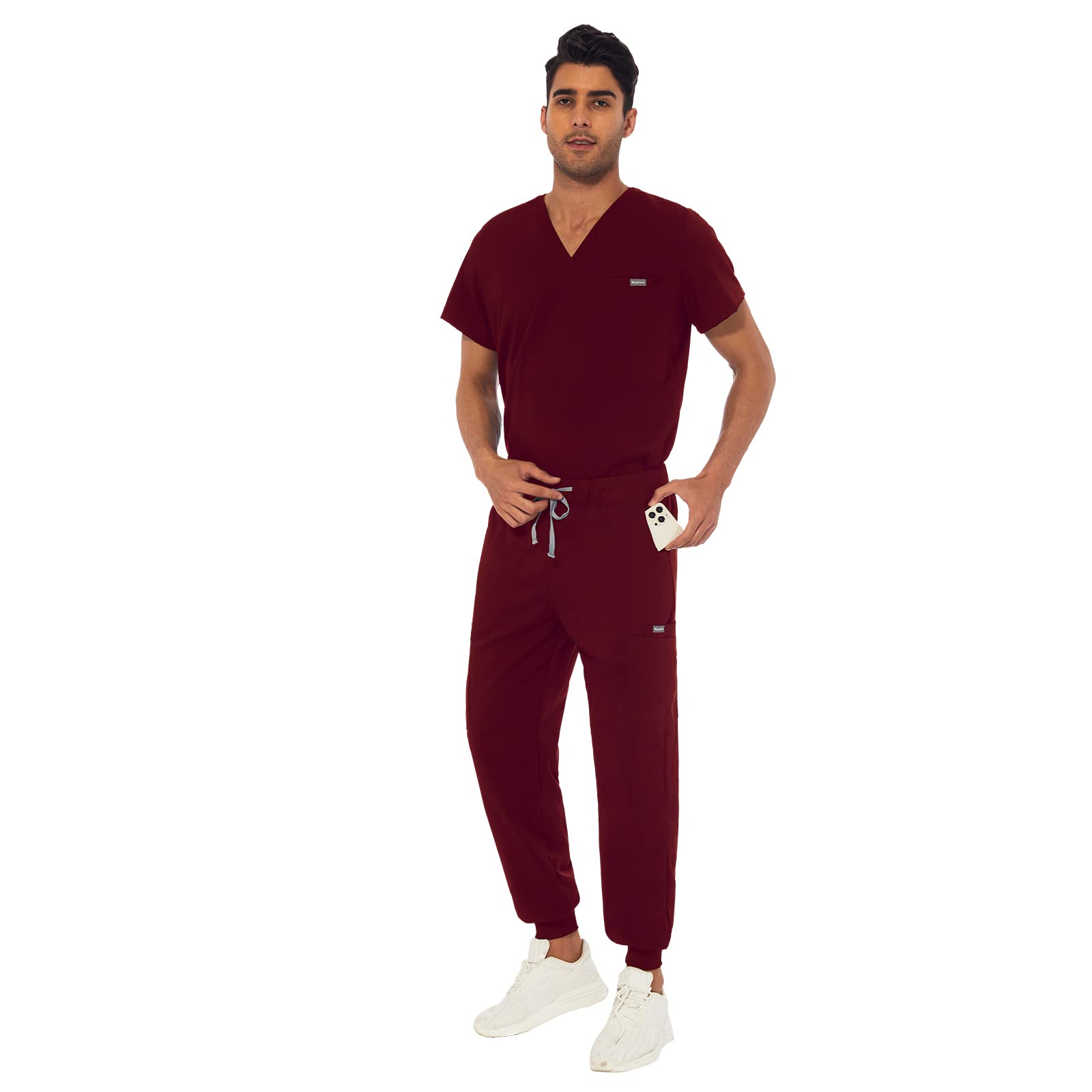 VIAOLI Men's Athletic Scrub Set - V-Neck Top & Yoga Jogger Pants with 8 Pockets - Breathable Medical Uniform for Nurses, Doctors & Healthcare Workers - Perfect for Hospital Shifts, Clinics & Long Work Hours
