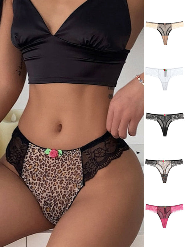 ZASUWA Women's Unique Rose Flower Lace Leopard Print Panties - Sexy & Comfortable Underwear for Date Night & Special Occasions