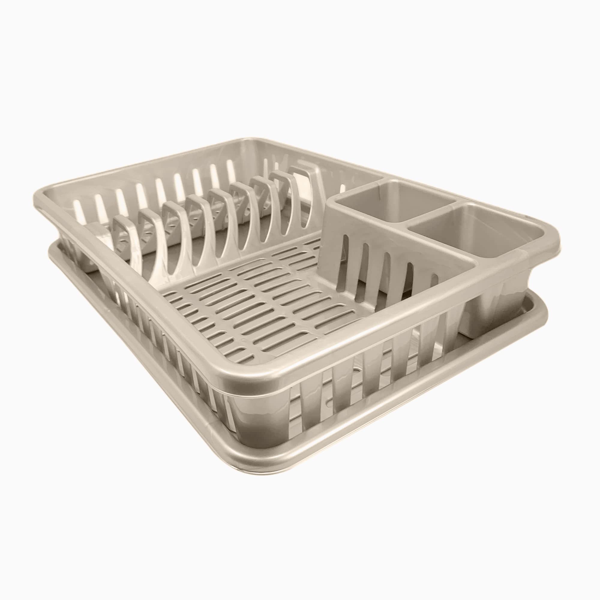 Plastic Dish Drainer Rack & Sink Tray - 45 x 29.7 x 8cm Taupe Kitchen Organizer for Plates, Cutlery & Utensils | Space-Saving Drying Solution for Small Kitchens, RVs & Dorm Rooms