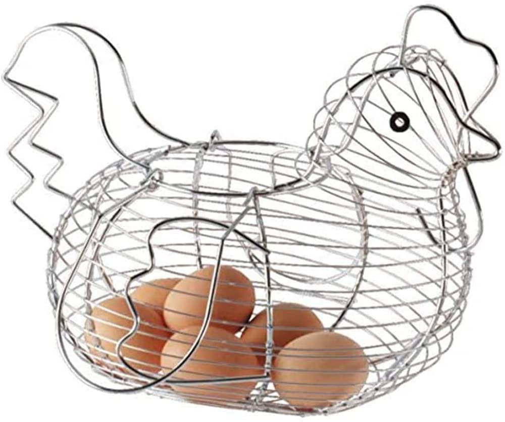 Stainless Steel Chicken-Shaped Egg Basket - Egg & Fruit Storage Holder for Kitchen, Dining Room, Bedroom | Perfect for Farmhouse Decor, Easter Decorations & Breakfast Serving