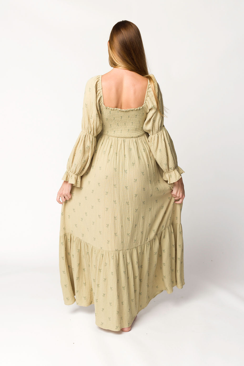 Emerson 100% Cotton Gauze Maxi Dress in Thyme - Bump Friendly Maternity Dress for Pregnancy, Nursing & Postpartum | Comfortable Summer Boho Dress for Beach, Vacation & Casual Wear