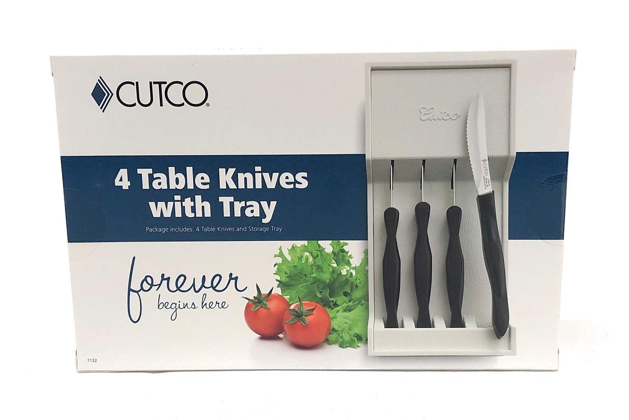 Cutco 4-Piece Stainless Steel Table Knife Set with Wooden Storage Tray - Perfect for Dining, Kitchen, and Gift Giving