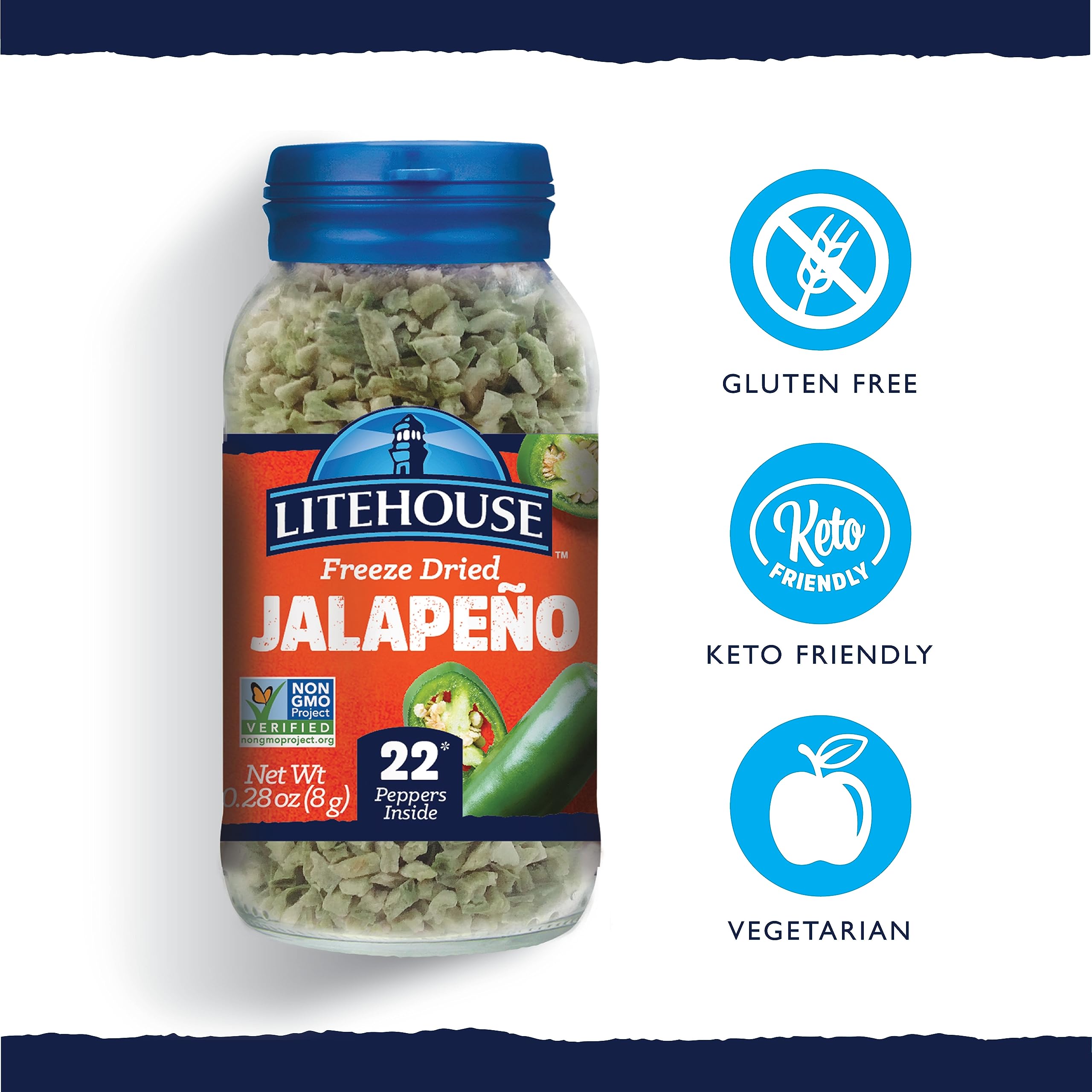 Litehouse Freeze Dried Jalapeno Peppers - Non-GMO, Gluten-Free Dried Pepper Flakes - Perfect Substitute for Fresh Jalapeno - 0.39 Ounce (2-Pack) - Ideal for Pizza, Tacos, Nachos & Spicy Cooking