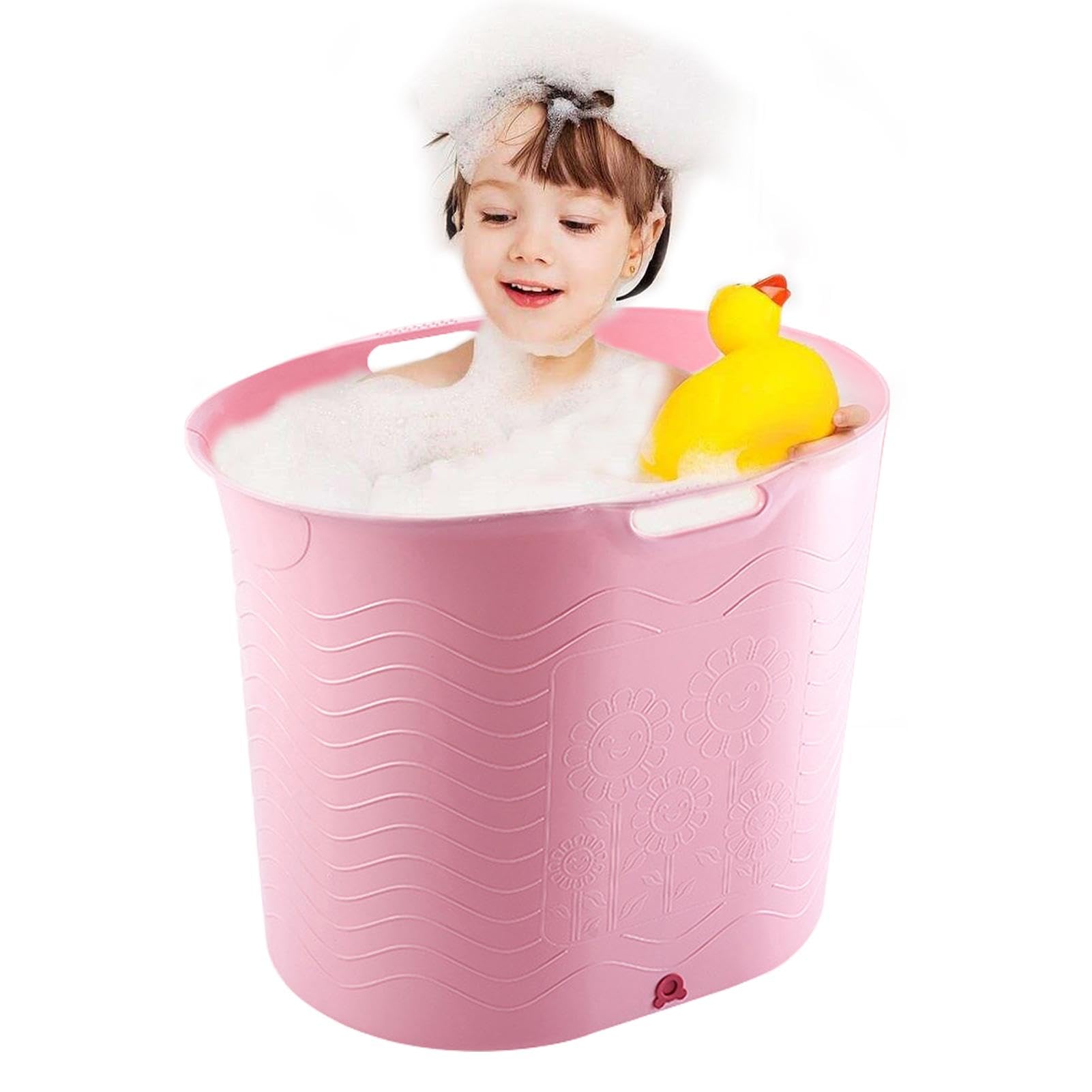 High-Temperature Resistant Baby Bathtub with Drainage - Deep Large Shower Tub for Toddlers & Newborns | Perfect for Baby Showers, Bath Time & Nursery Essentials (Pink/Blue) - Ideal for Home, Daycare & Travel Use