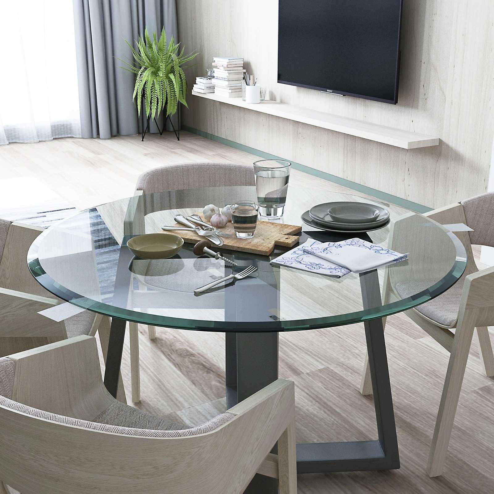 Beveled Polished Edge Round Clear Tempered Glass Table Top - 2/5 Inch Thick, Durable & Scratch-Resistant - Perfect for Dining Tables, Coffee Tables & Home Decor