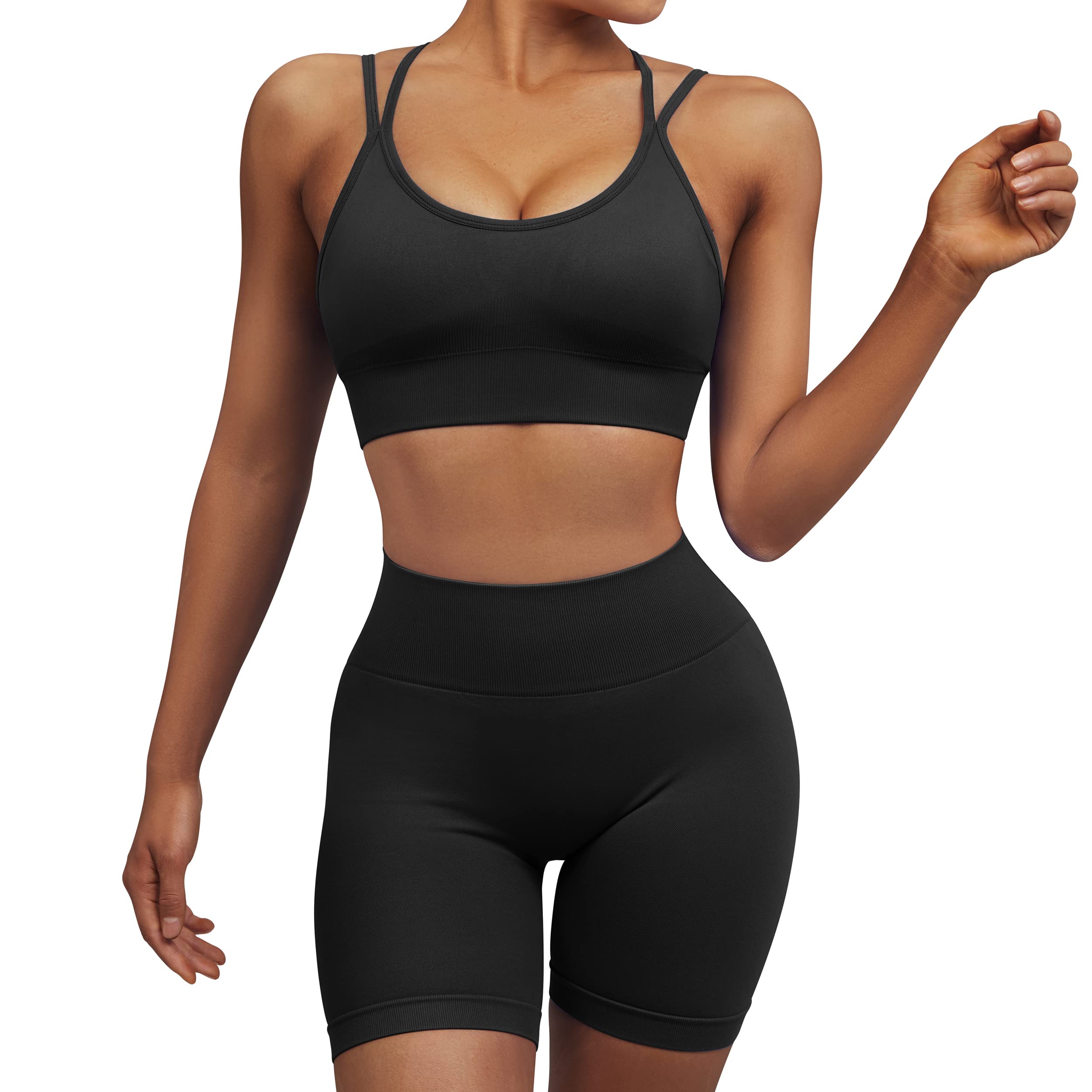RUUHEE Women's Seamless 2-Piece Workout Set - Strappy Sports Bra & Matching High-Waisted Leggings for Yoga, Gym & Activewear | Perfect for Pilates, Running & Fitness Training