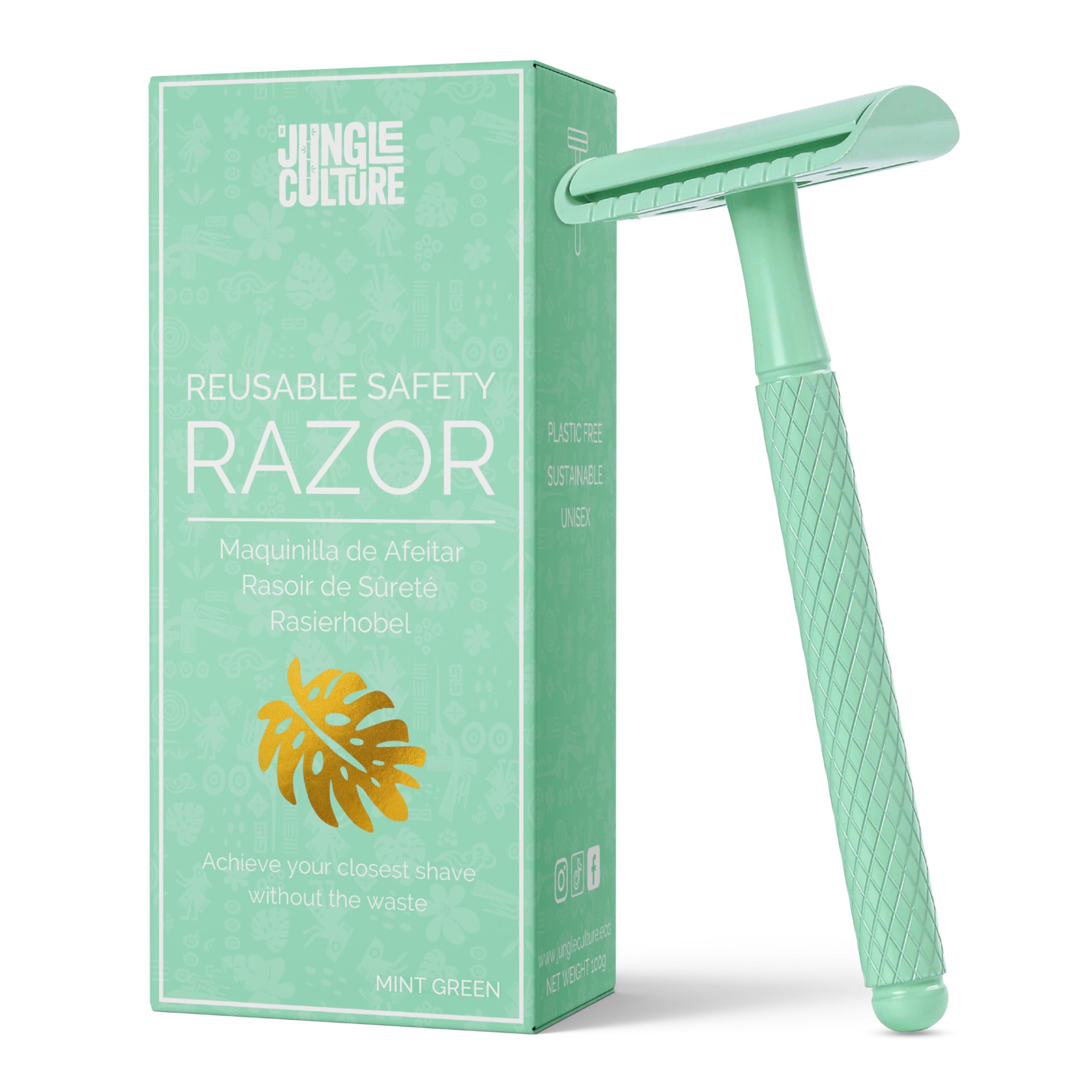 Jungle Culture Safety Razor for Women & Men - Premium Stainless Steel Eco-Friendly Reusable Shaver for Face & Body Shaving - Perfect for Travel, Home Use & Sustainable Grooming Routine