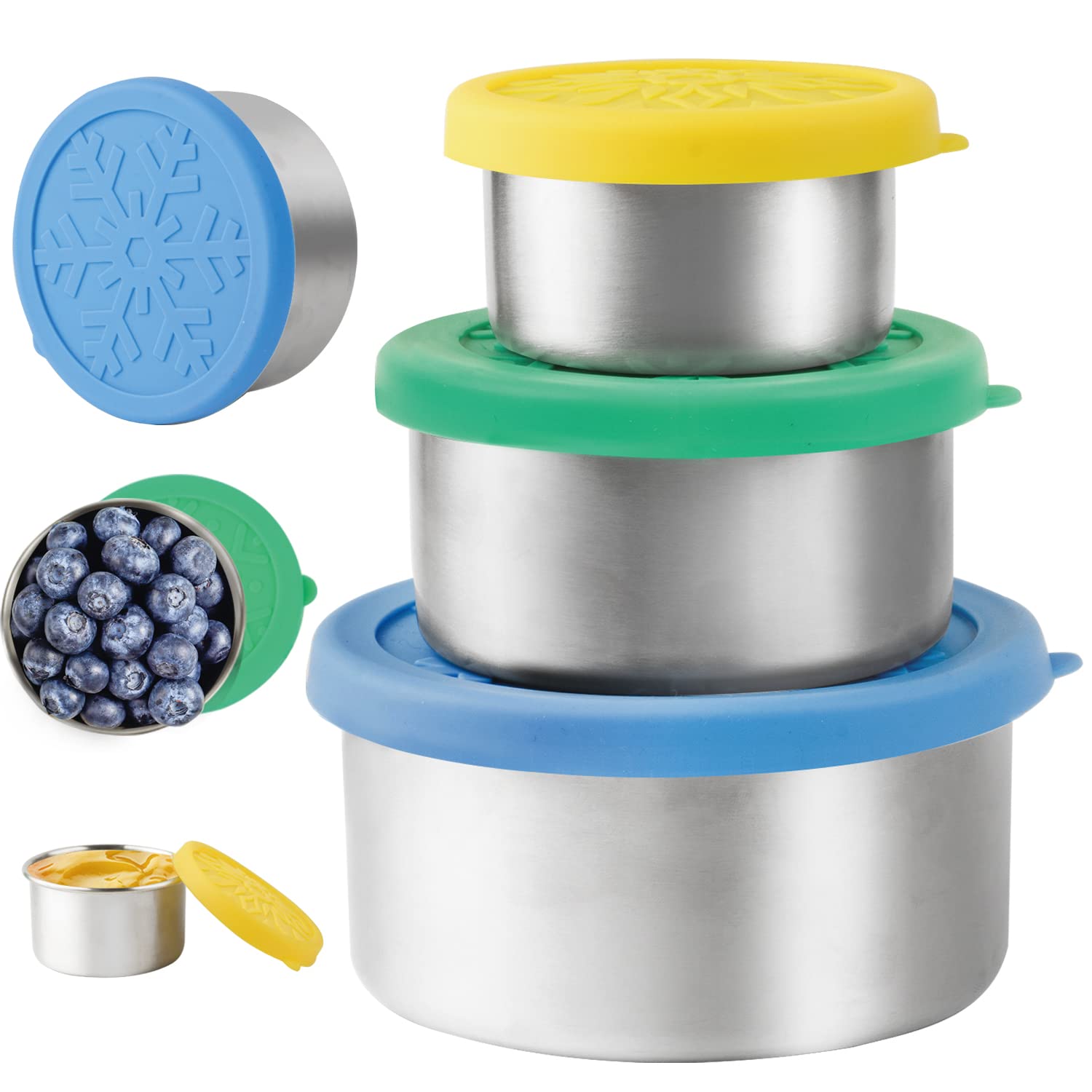 LALASTAR 3-Piece Stainless Steel Food Storage Containers Set with Leakproof Silicone Lids (110ml, 220ml, 400ml) - Reusable Metal Lunch Box for Snacks, Bento, Sauces & Meal Prep - Perfect for Office, School, Picnics & Travel
