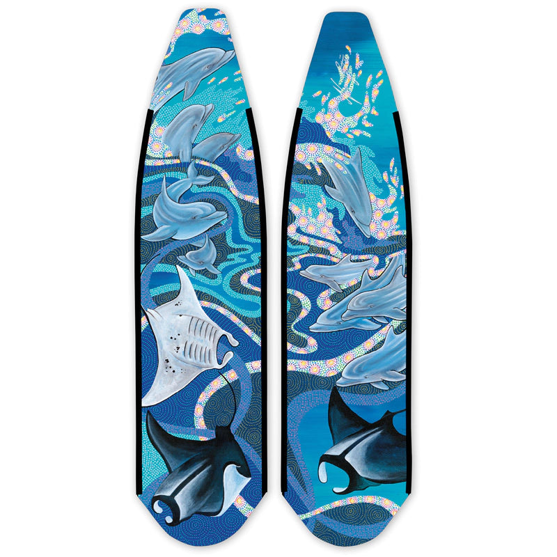 Custom Hand-Painted Free Diving Carbon Fin Blades by Naomi Gittoes | Professional Scuba & Spearfishing Gear for Ocean Adventures