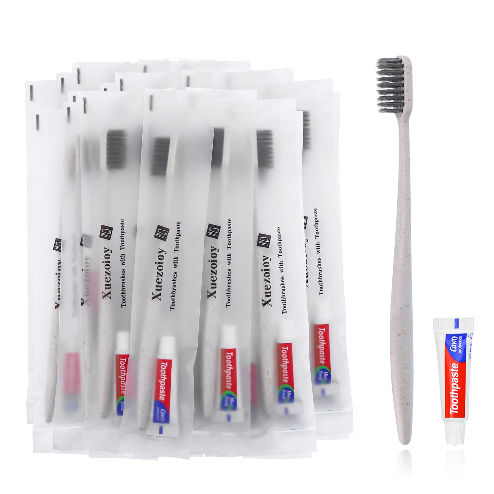 100 Pack Disposable Toothbrushes with Toothpaste - Individually Wrapped Travel Toothbrush Kit in Bulk (Apricot Flavor) for Travel, Hotels, Nursing Homes, Homeless Shelters & Charity Donations - Perfect for On-the-Go Oral Care, Emergency Kits & Hygiene Programs