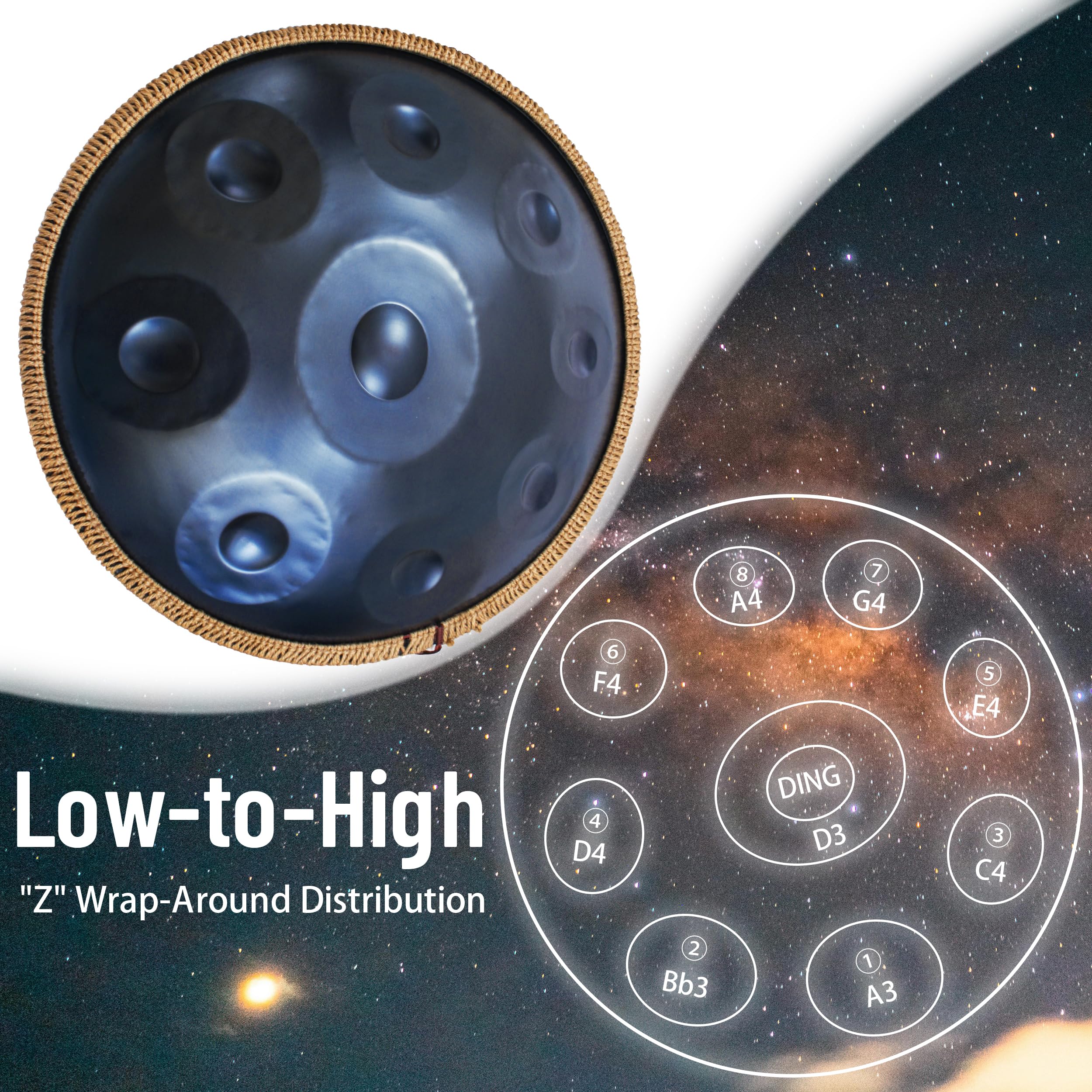 22 Inch D Minor Kurd 9 Notes Handpan Drum - 440Hz Steel Tongue Drum for Beginners, Music Therapy & Meditation | Perfect for Yoga, Sound Healing & Outdoor Performances (Blue)