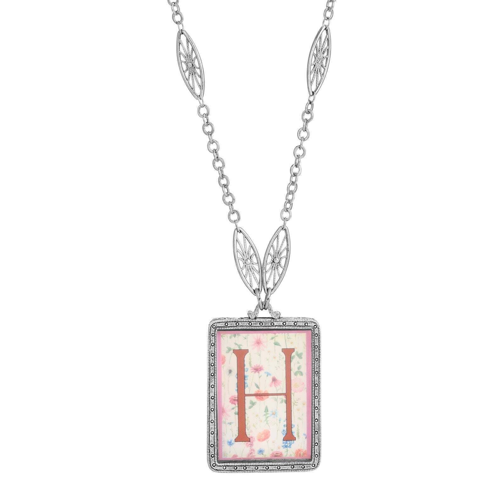 1928 Jewelry Pink Floral Initial Pendant Necklace - 30 Inch Gold Plated Chain, Personalized Name Letter Necklace for Women, Perfect Gift for Birthday, Anniversary & Valentine's Day