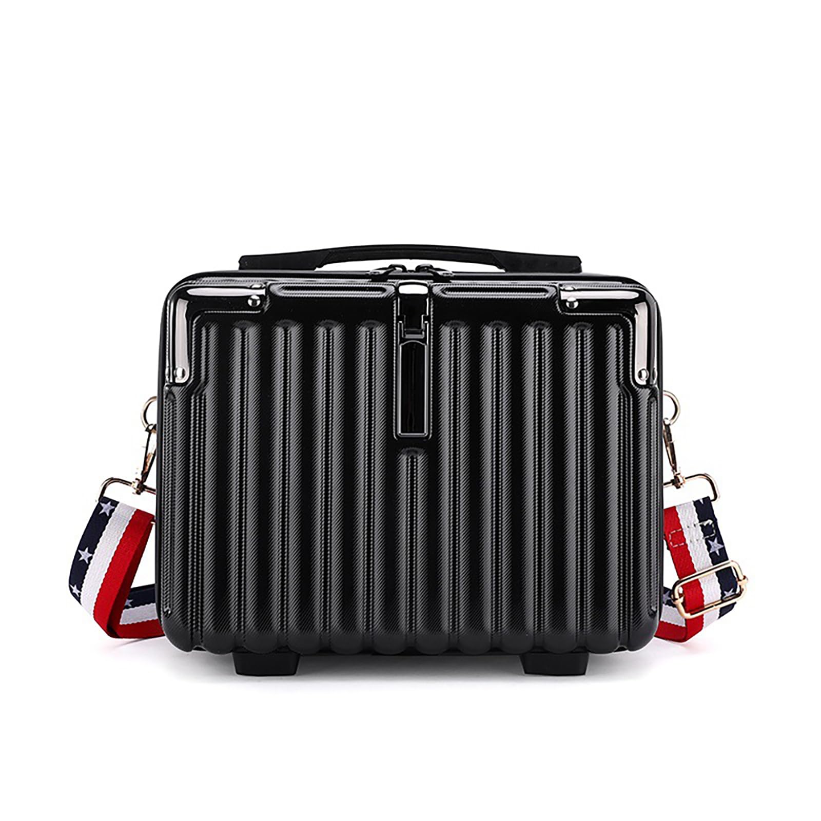 Mini Suitcase Hard Shell Makeup Bag - Travel Cosmetic Case with Shoulder Strap, Portable Makeup Luggage for Women (Black) | Perfect for Air Travel, Weekend Getaways & Daily Organization