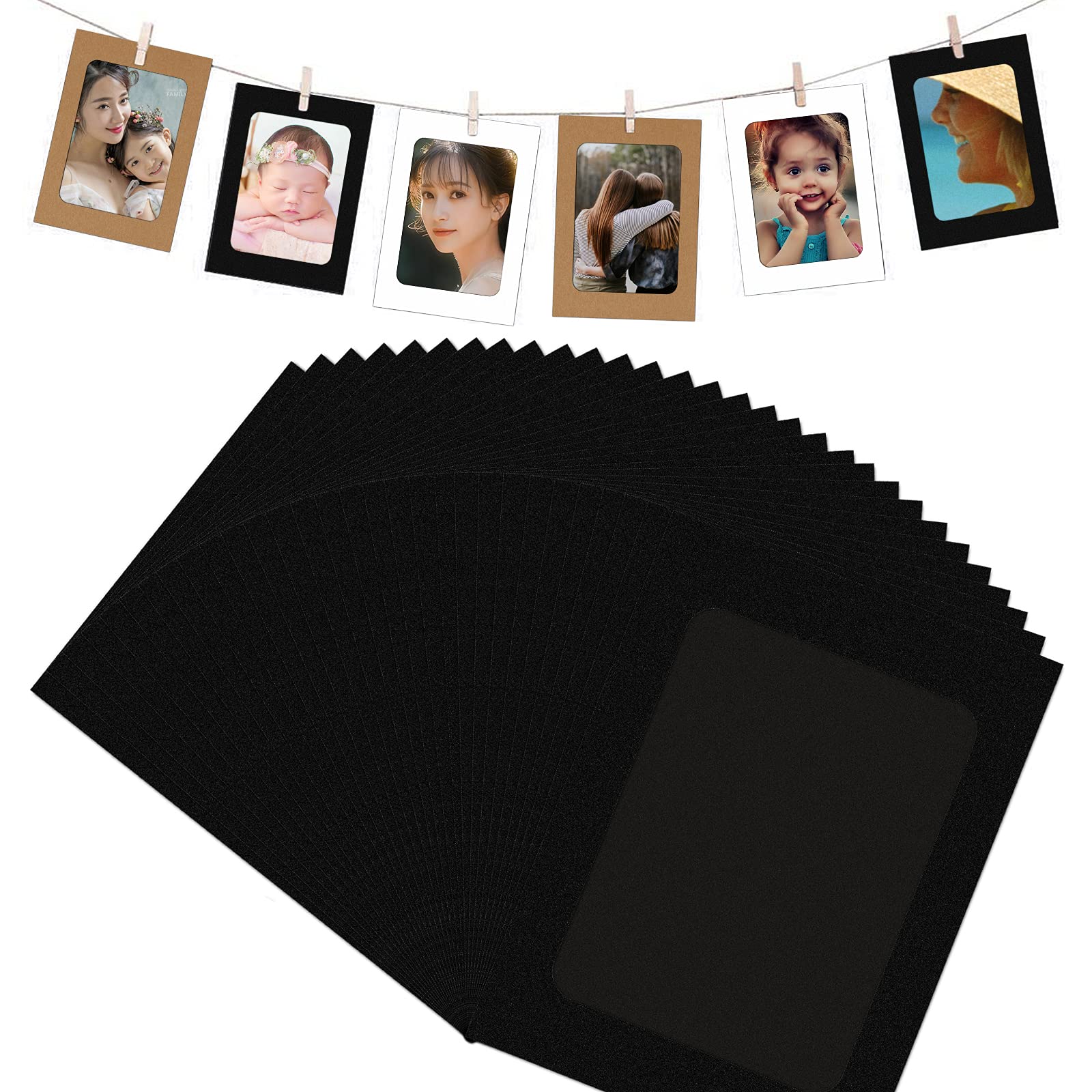 30 Pack Black Cardboard Picture Frames 6x4 Inch - Eco-Friendly Paper Photo Frames for Wall Decor, Collage Making, Scrapbooking & DIY Projects - Includes Jute Twine for Hanging