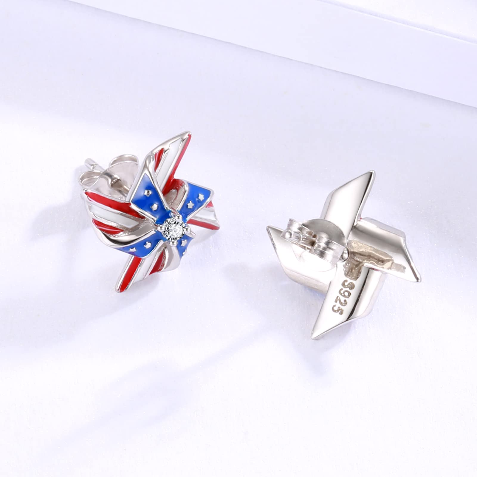 Patriotic Silver American Flag Earrings - USA Star Stud Hoop Jewelry for Women, Veterans | Perfect for 4th of July, Independence Day, Memorial Day & Patriotic Events