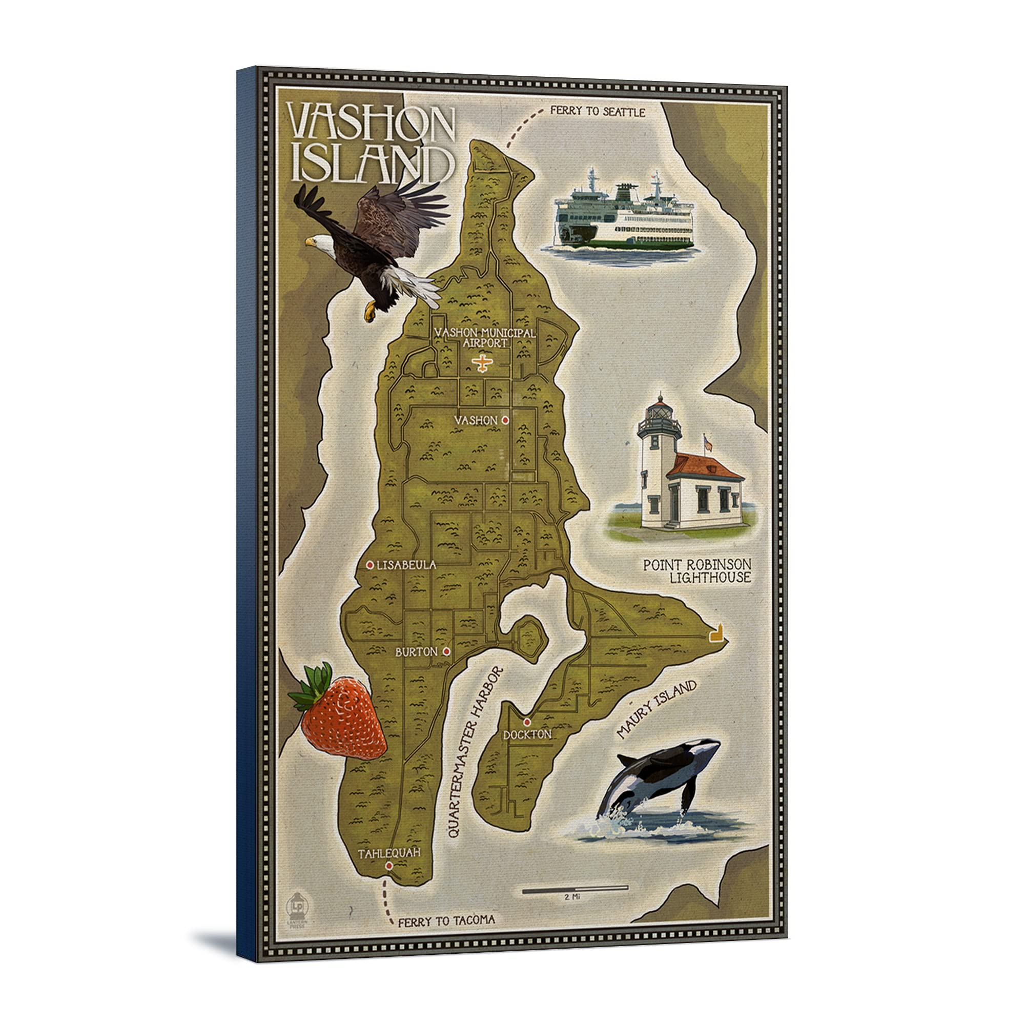 Lantern Press Vashon Island Washington Map Wall Art - 16x24 Wrapped Canvas Print - Pacific Northwest Coastal Decor for Living Room, Office & Bedroom