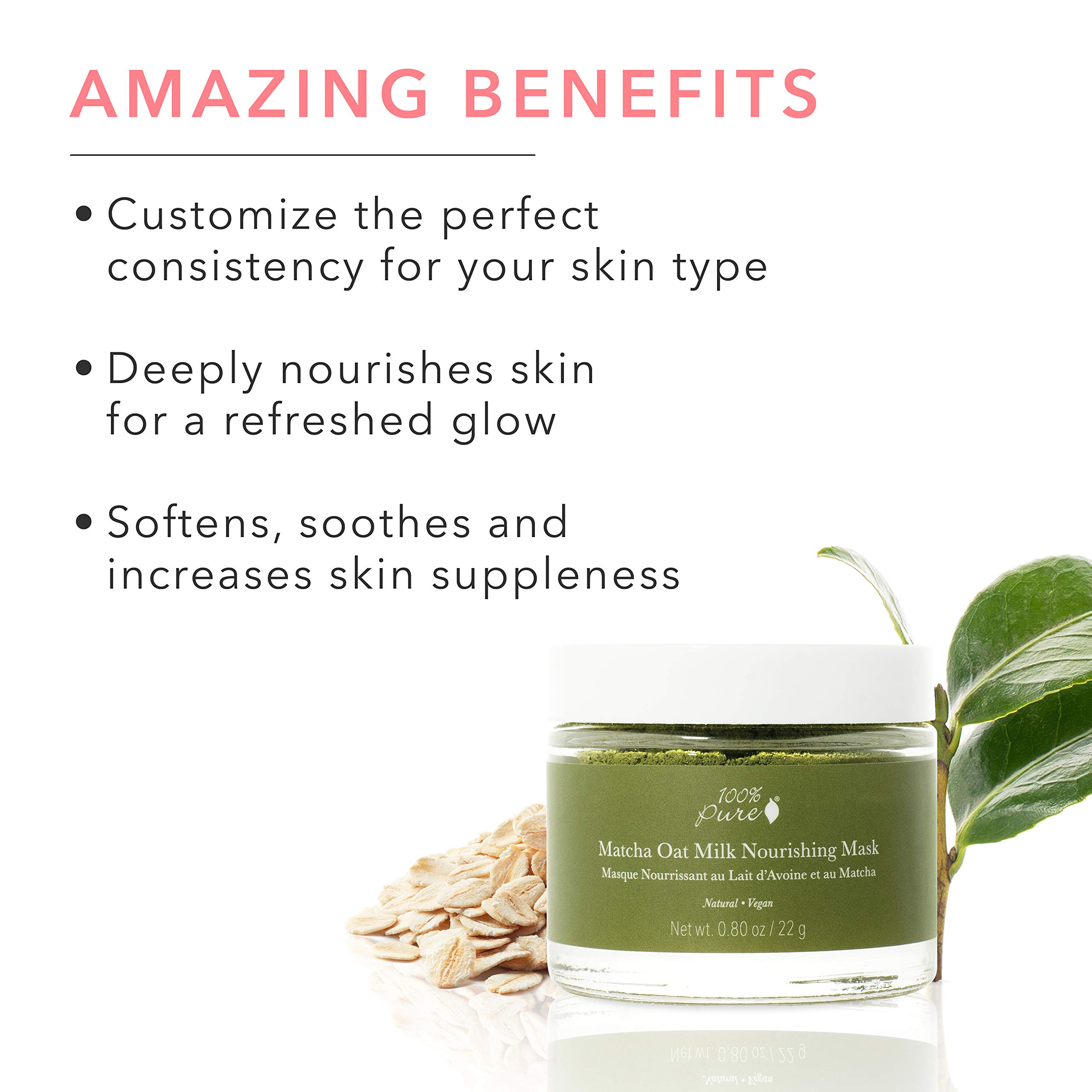 100% Pure Matcha Oat Milk Face Mask Powder - Anti-Aging, Anti-Inflammatory, Deep Moisturizing & Skin Restoring Treatment - 0.8 oz for Glowing Skin - Perfect for Spa Night, Self-Care Routine & Dry Skin Relief