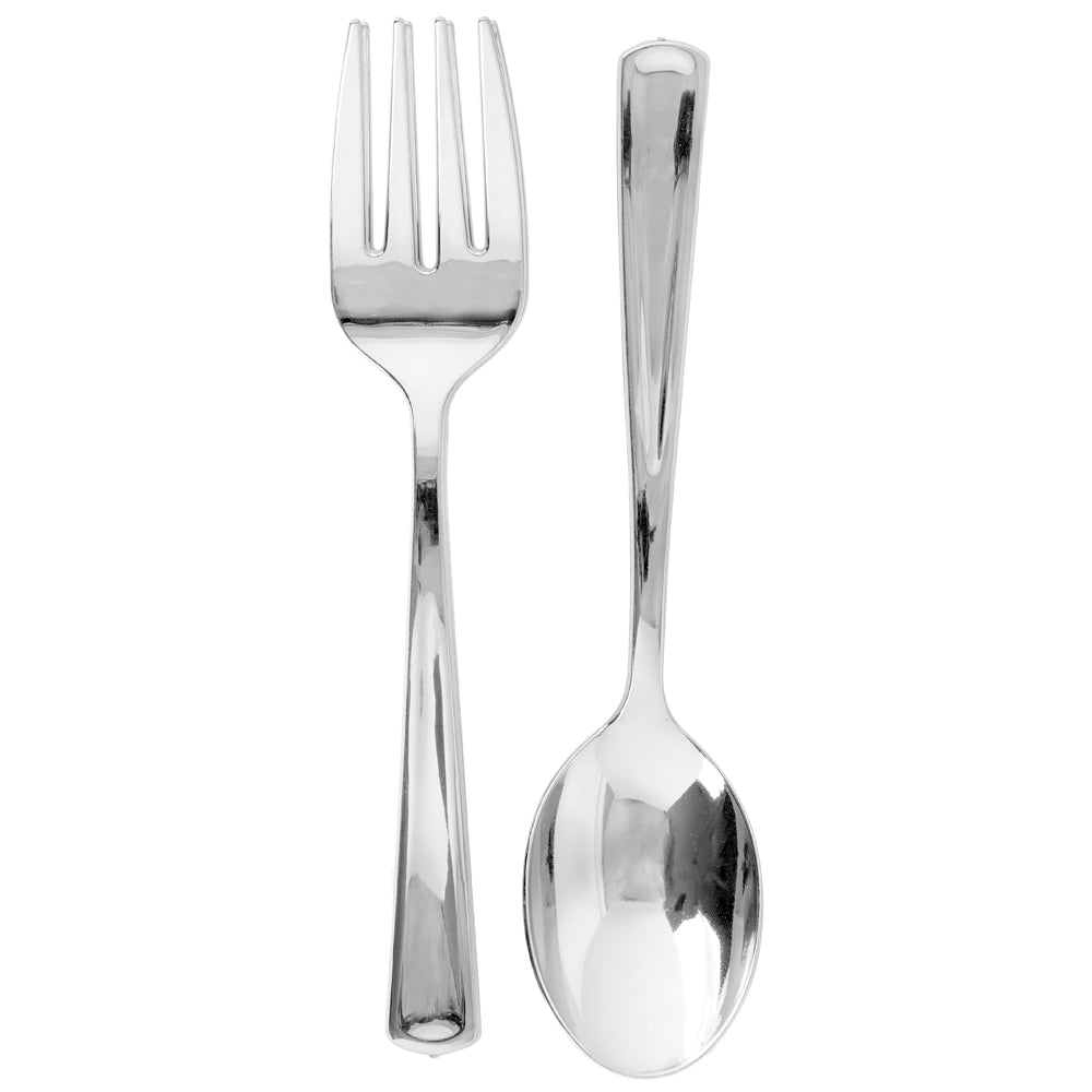 Premium Silver-Plated Serving Spoons and Forks Set - 2 Pieces Each - Elegant Tableware for Dinner Parties, Weddings & Formal Events