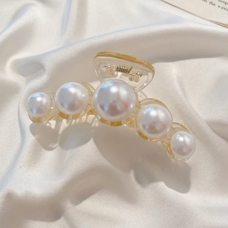Elegant Pearl Hair Claw Clip - Large Acrylic Hairpin with Rhinestone Decor for Women | Perfect for Weddings, Parties & Everyday Styling (Multicolor, 1PC)