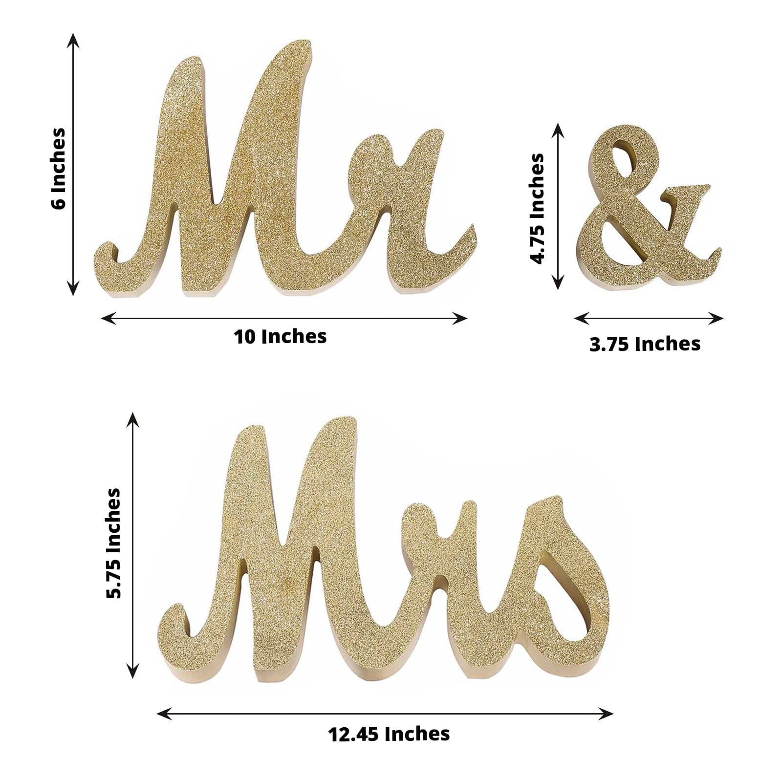 Glittered Wooden Mr & Mrs Freestanding Wedding Table Signs - Elegant Couple Name Display for Wedding Reception, Anniversary & Romantic Decor