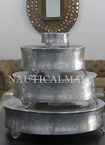 NauticalMart Silver Finish Round Wedding & Party Cake Stand Set of 4 - Elegant Tiered Dessert Display for Anniversary, Birthday, Bridal Shower & Special Occasions