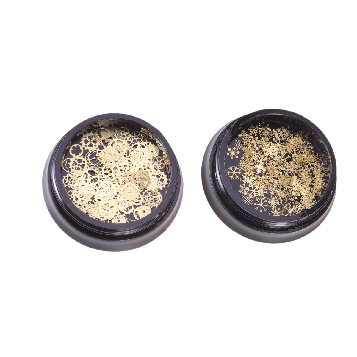 SOLUSTRE 2 Pack Gold Snowflake Nail Foil Flakes - Christmas Nail Art Decals, 3D Metallic Nail Sparkle Decorations for Holiday Manicure & DIY Nail Designs - Perfect for Christmas Parties, Winter Nail Art, and Festive Nail Decorations